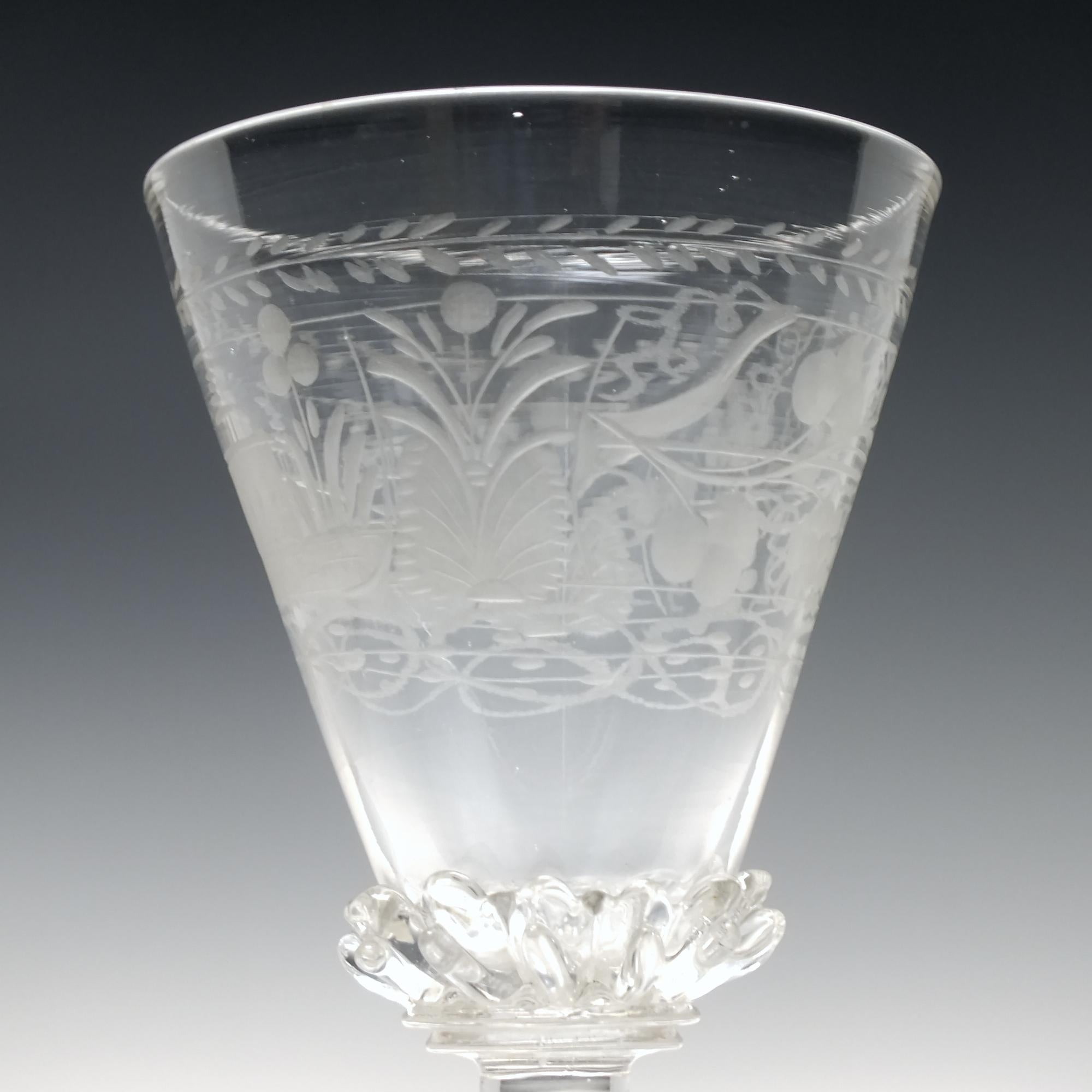 18th Century and Earlier 17th Century Bohemian Engraved Glass Goblet c1680 For Sale