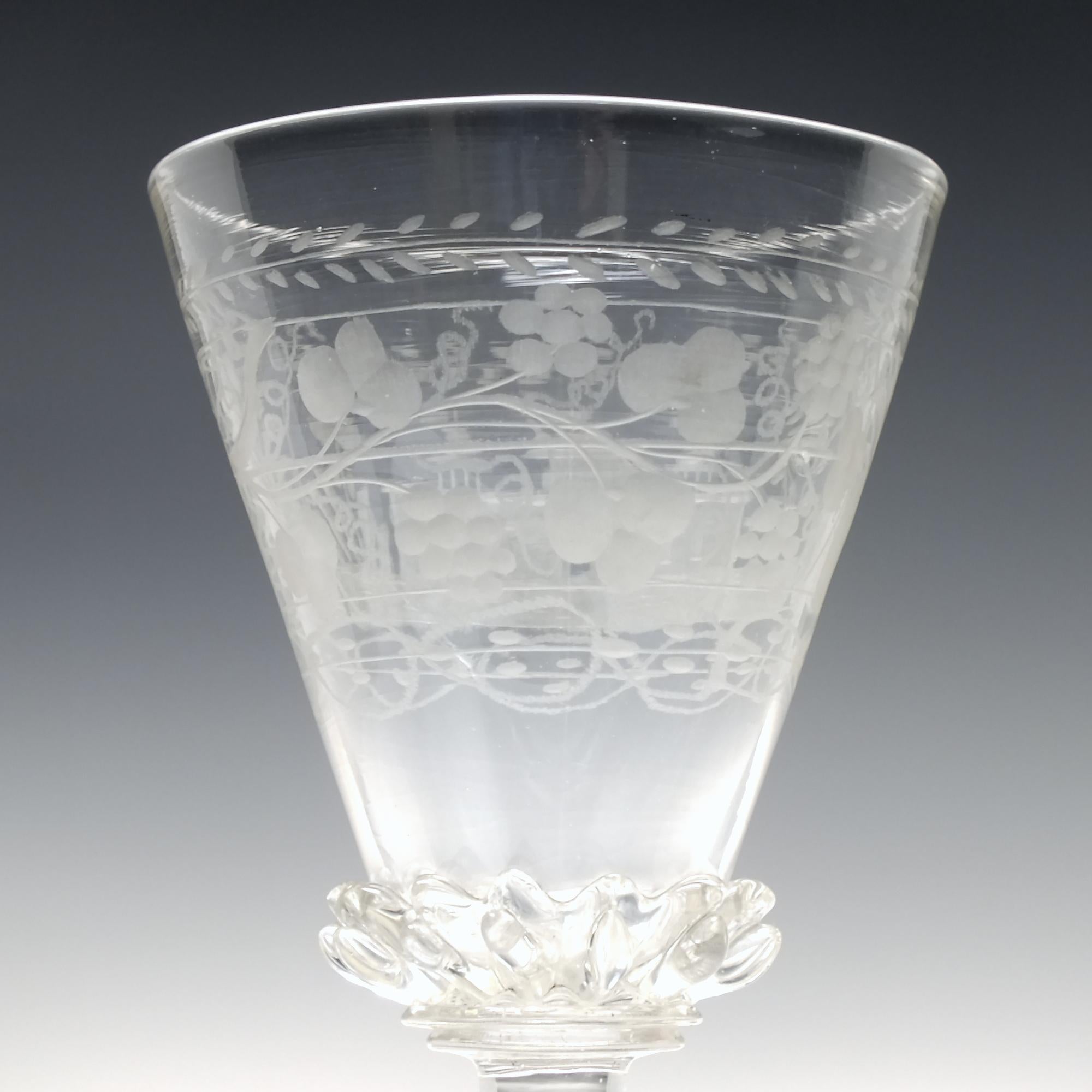 Blown Glass 17th Century Bohemian Engraved Glass Goblet c1680 For Sale