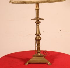 17th Century Bronze Candle Stick Mounted As A Lamp With Its Parchment Lampshade