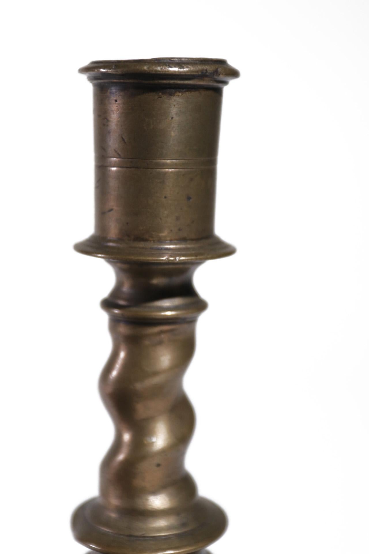 18th Century and Earlier 17th Century Bronze Candlestick with a Barley Twist Spanish