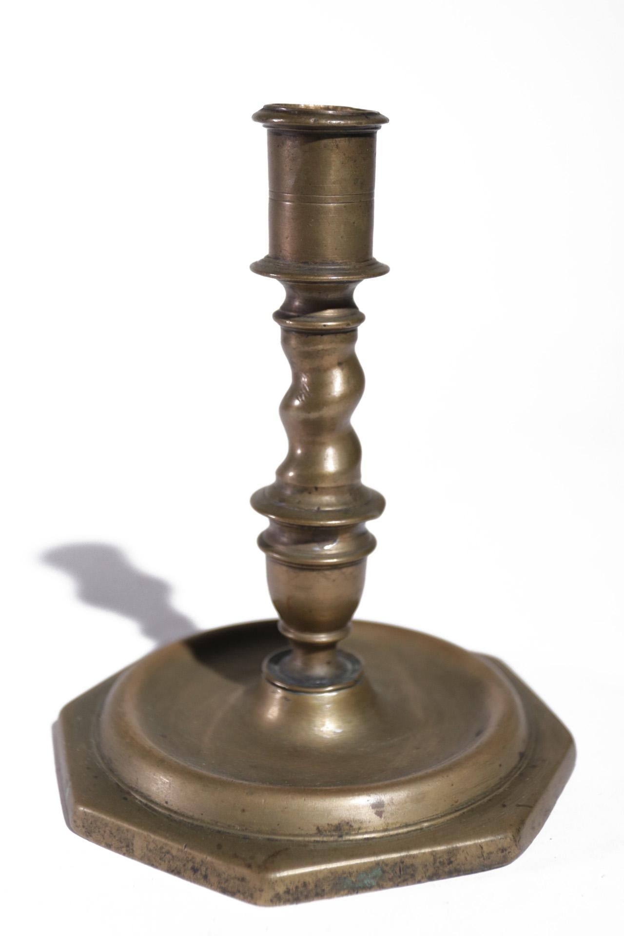 17th Century Bronze Candlestick with a Barley Twist Spanish 1