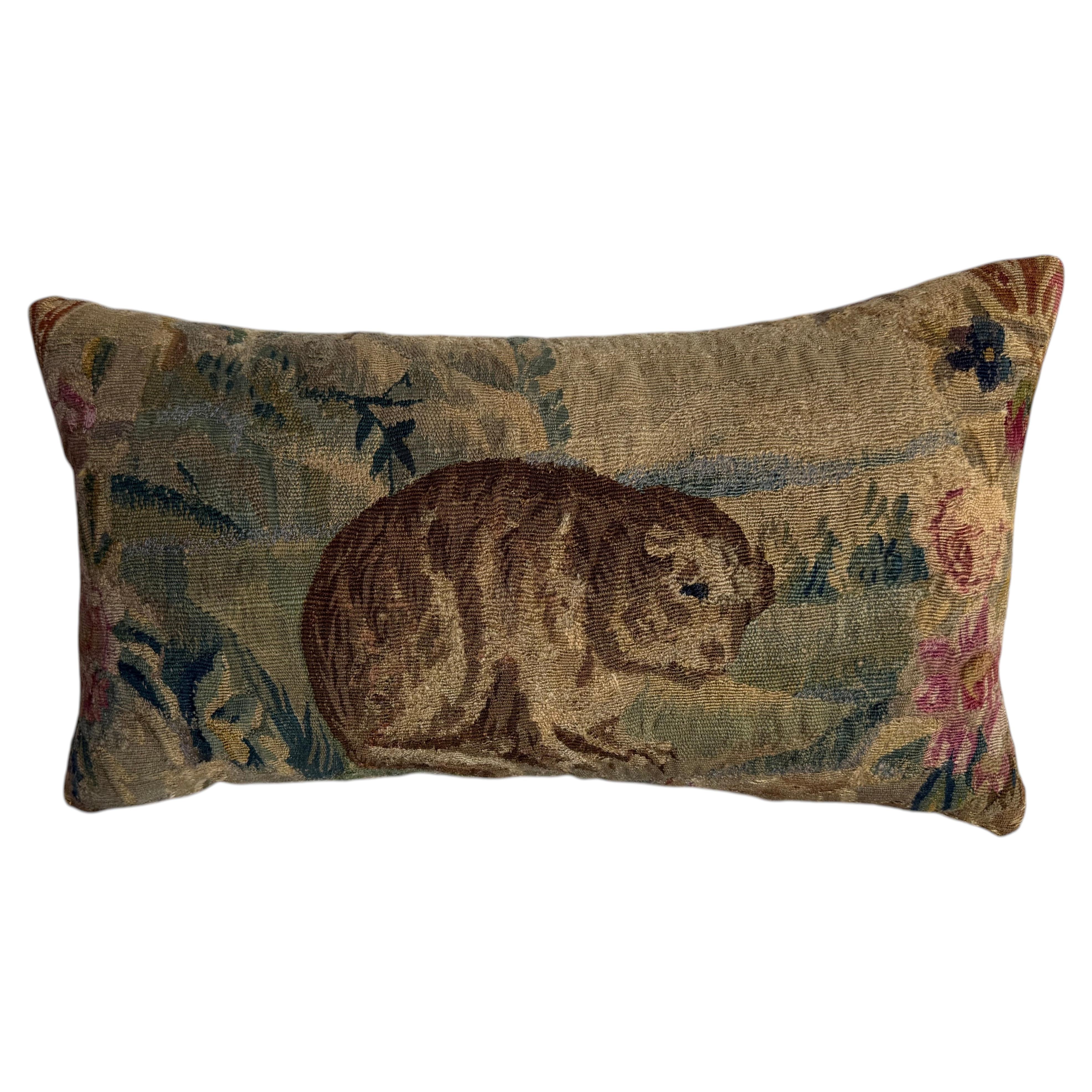 17th Century Brussels Animal Tapestry Pillow For Sale