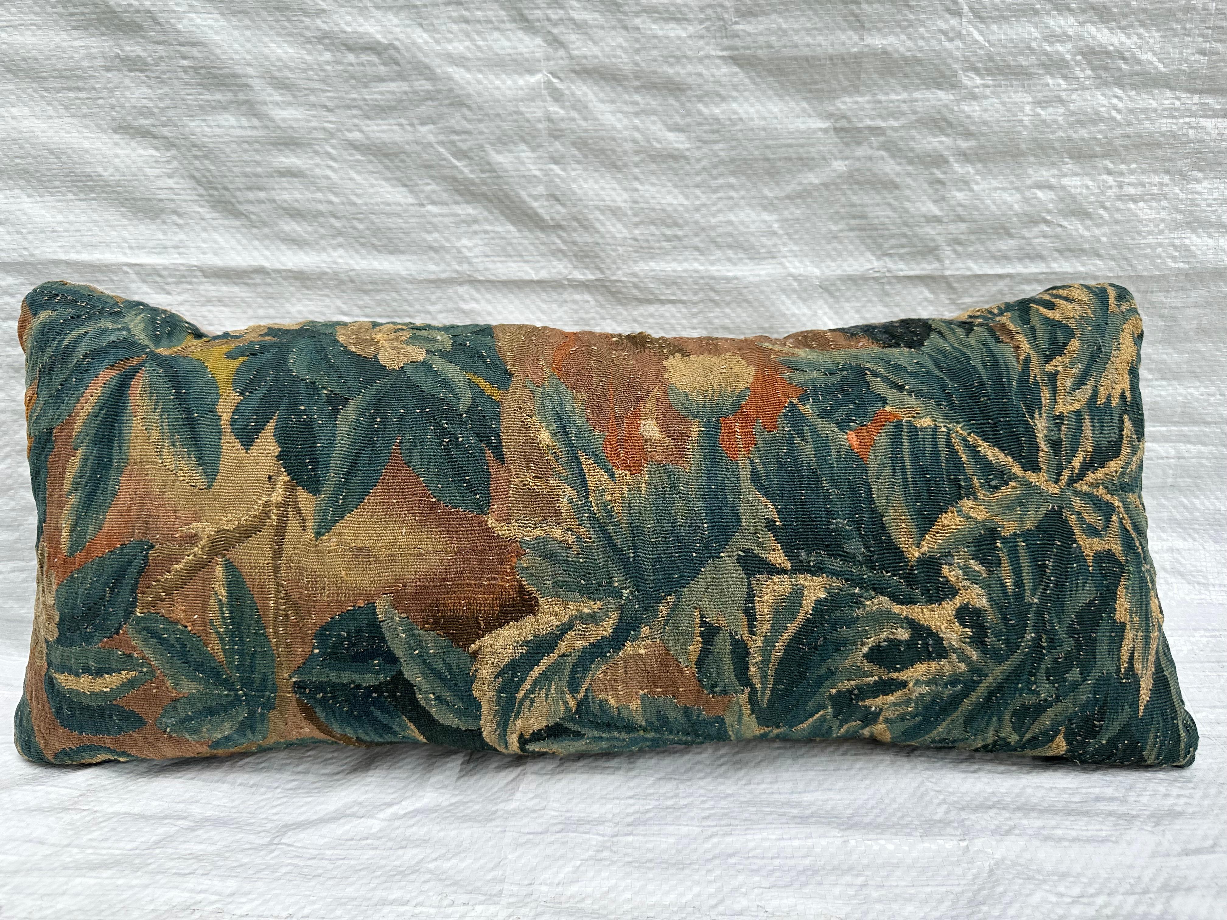 17th Century Brussels Botanical Tapestry Pillow In Good Condition For Sale In Los Angeles, US
