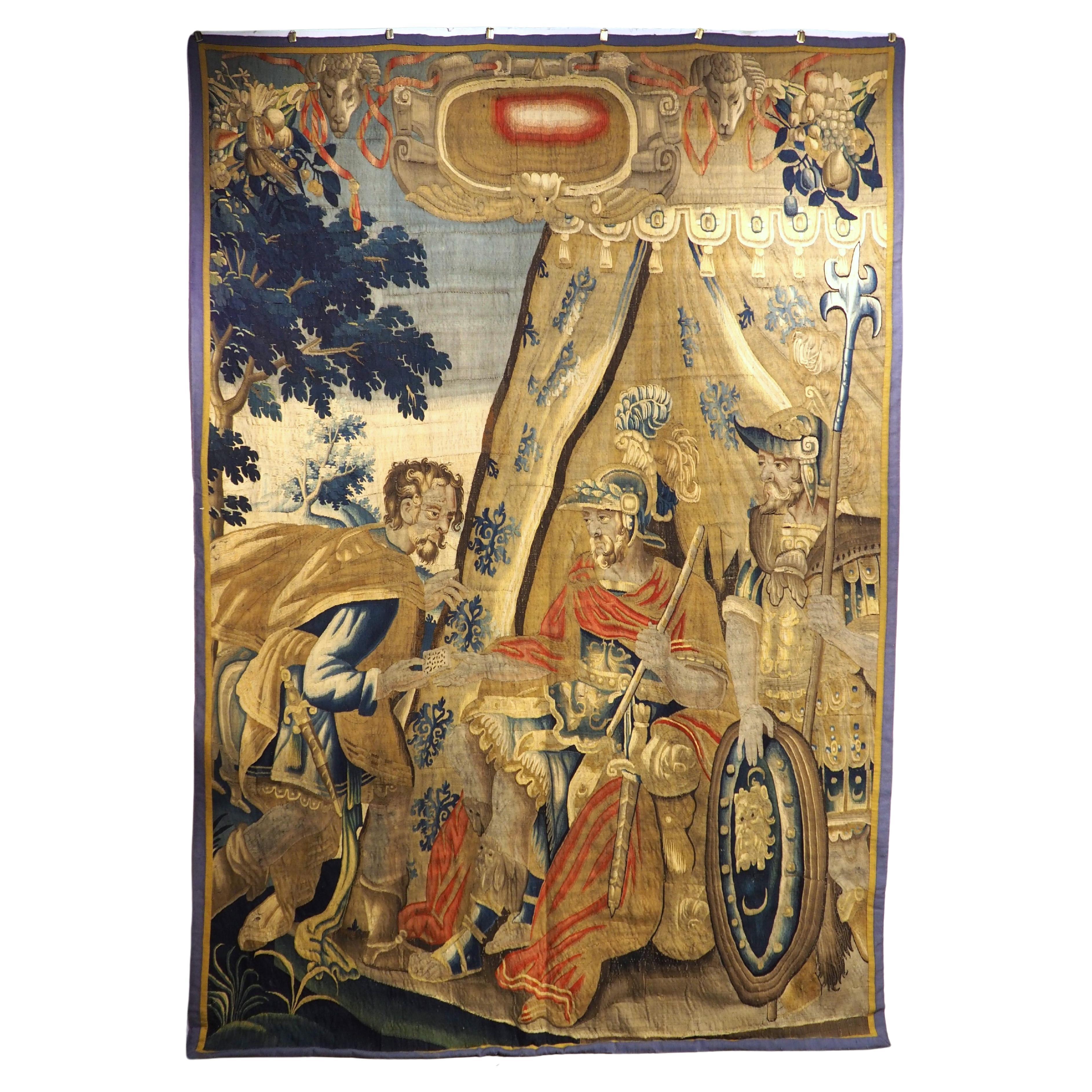 Tapisserie de Bruxelles du 17e siècle en soie et laine représentant une scène romaine