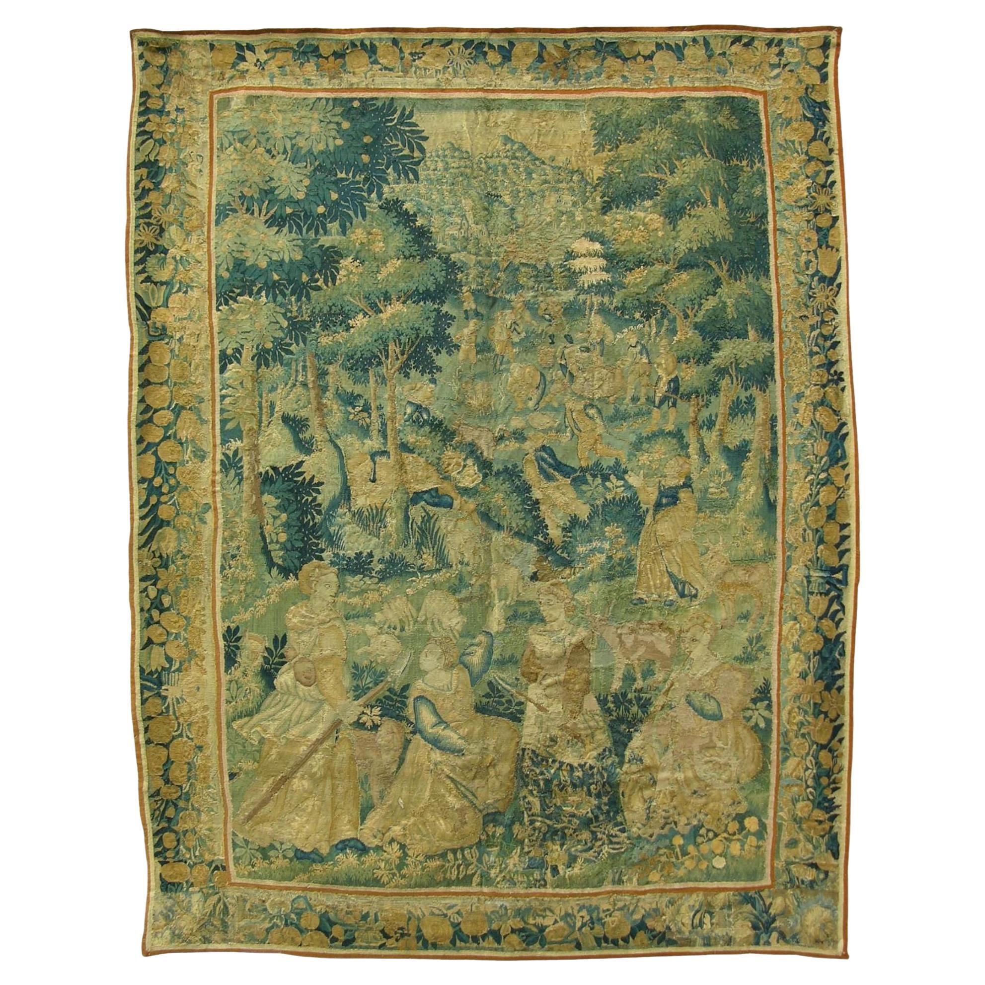 17th Century Brussels Tapestry 8'8" X 7'11" For Sale