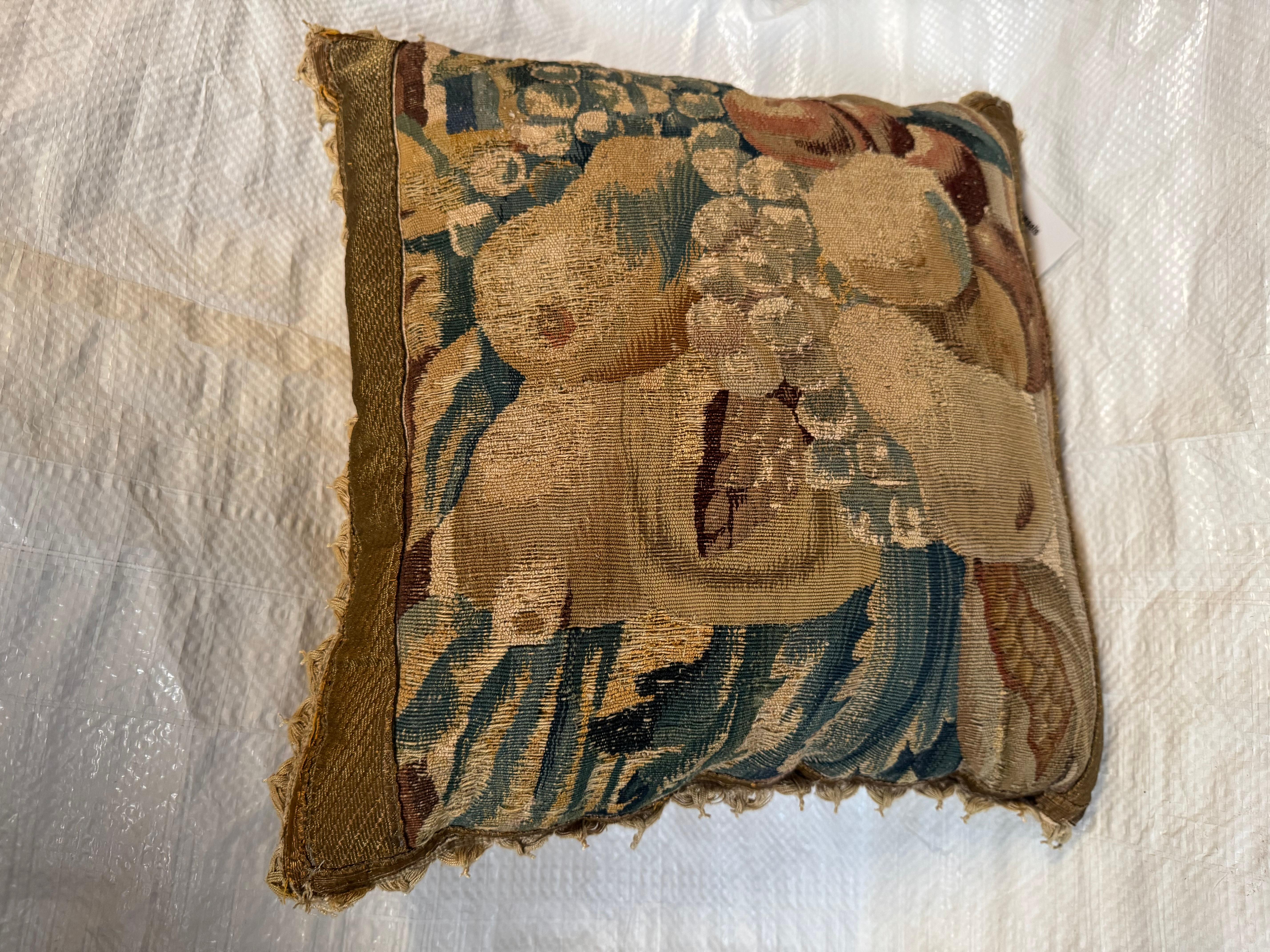 European 17th Century Brussels Tapestry Pillow For Sale