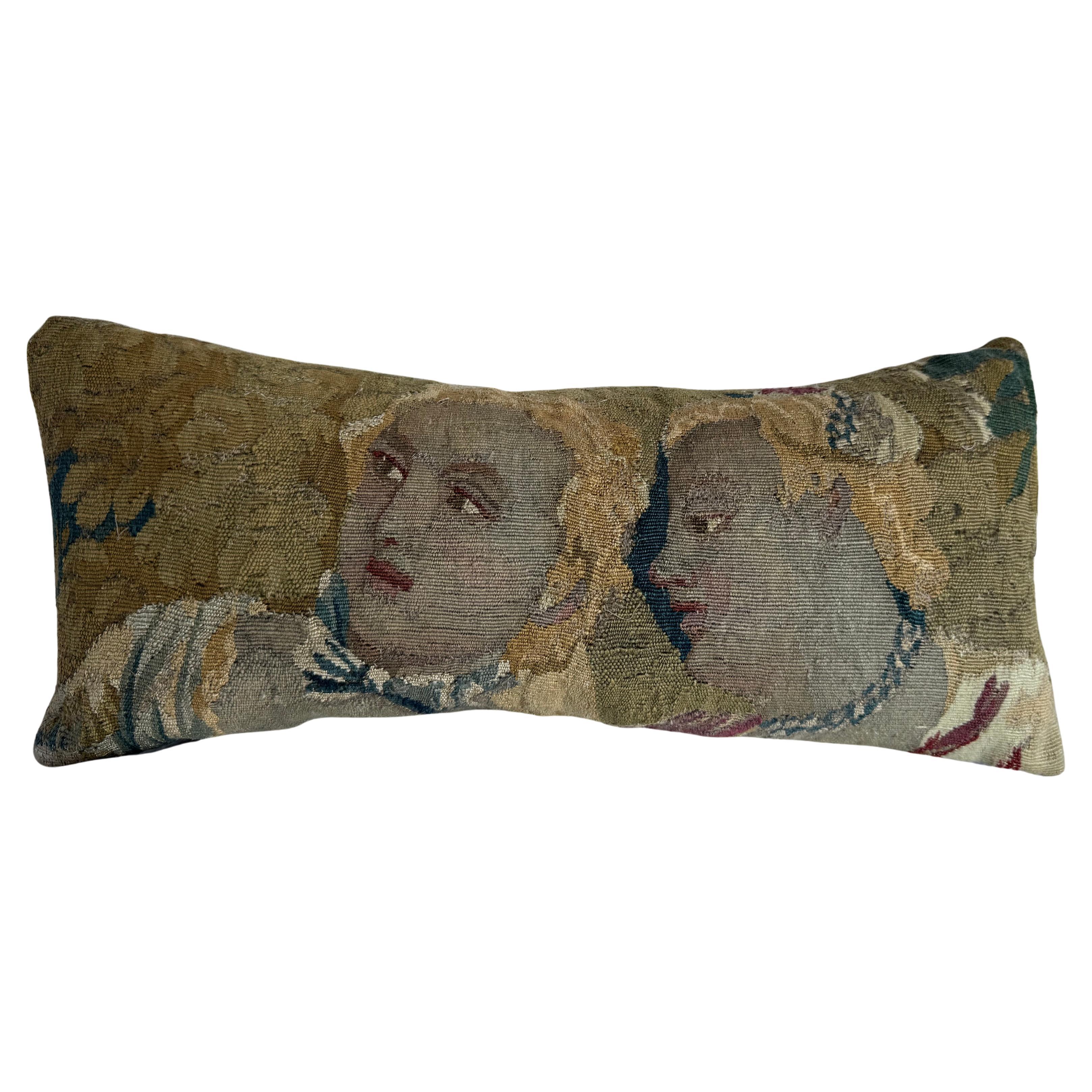 17th Century Brussels Tapestry Pillow with Figural Portrait Motif