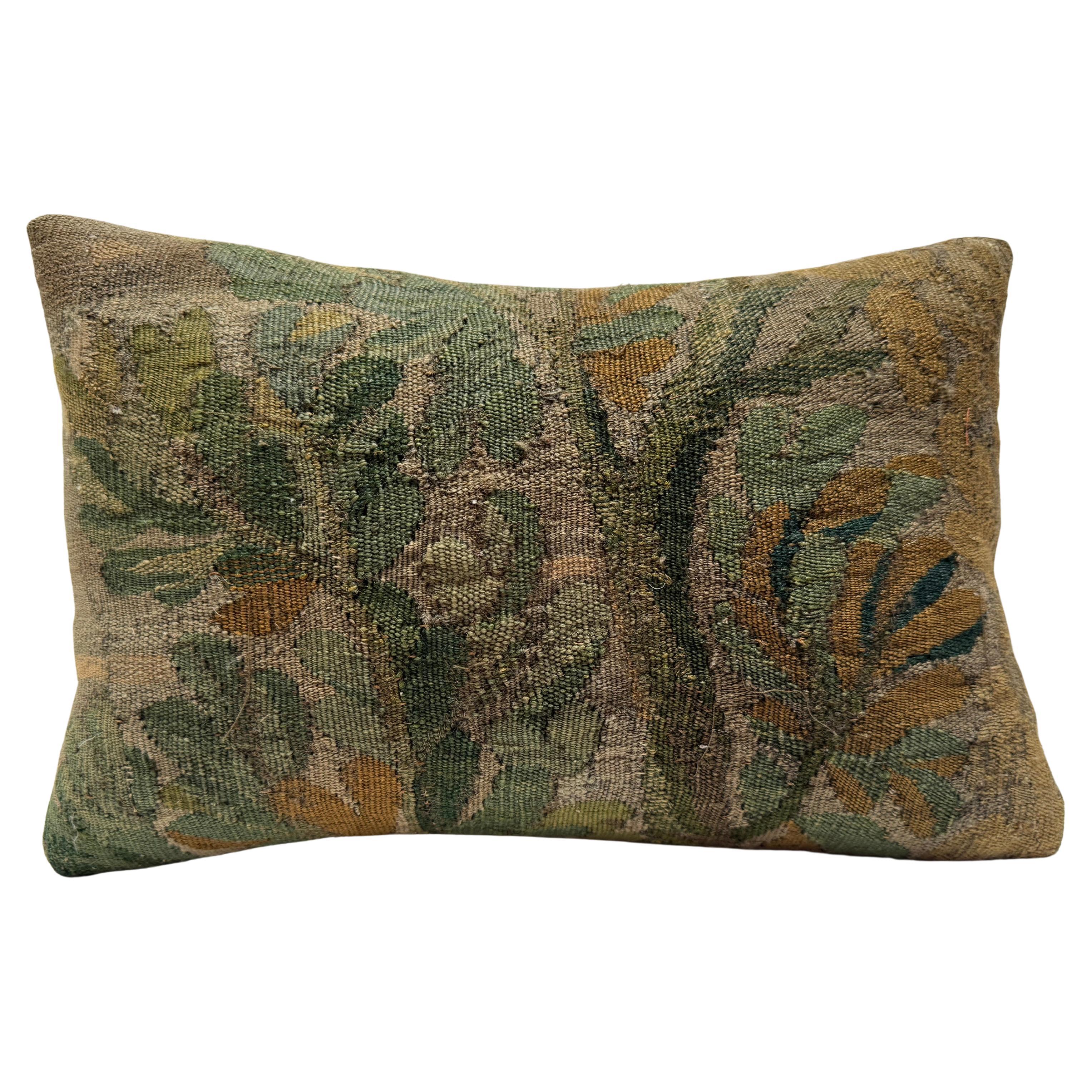 17th Century Brussels Verdure Tapestry Pillow with Forest Foliage For Sale