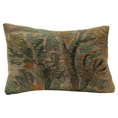 17th Century Brussels Verdure Tapestry Pillow with Forest Foliage