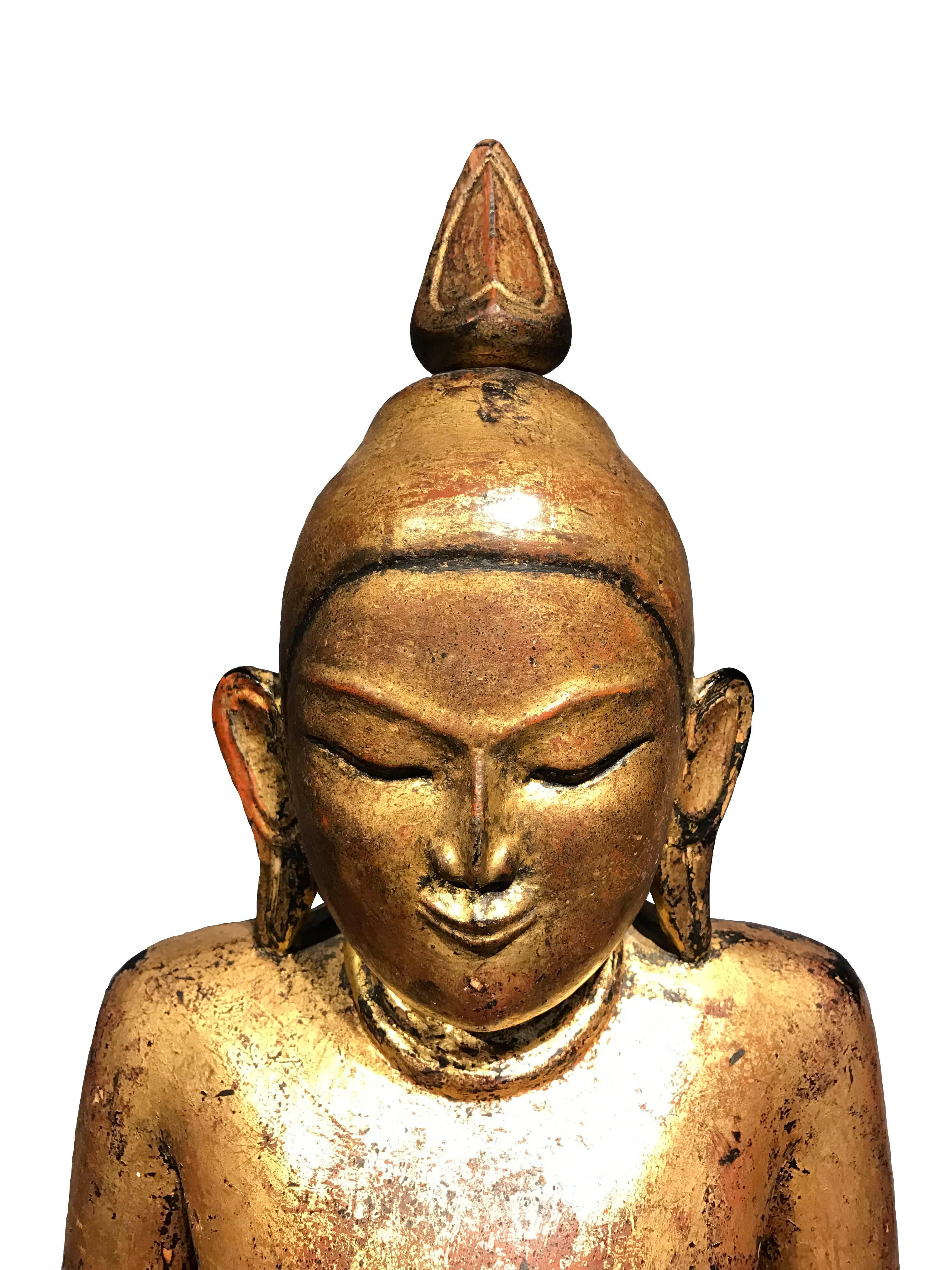Gilt 17th Century, Buddha in Abhaya and Varada Mudra, Ava Period, Burma For Sale