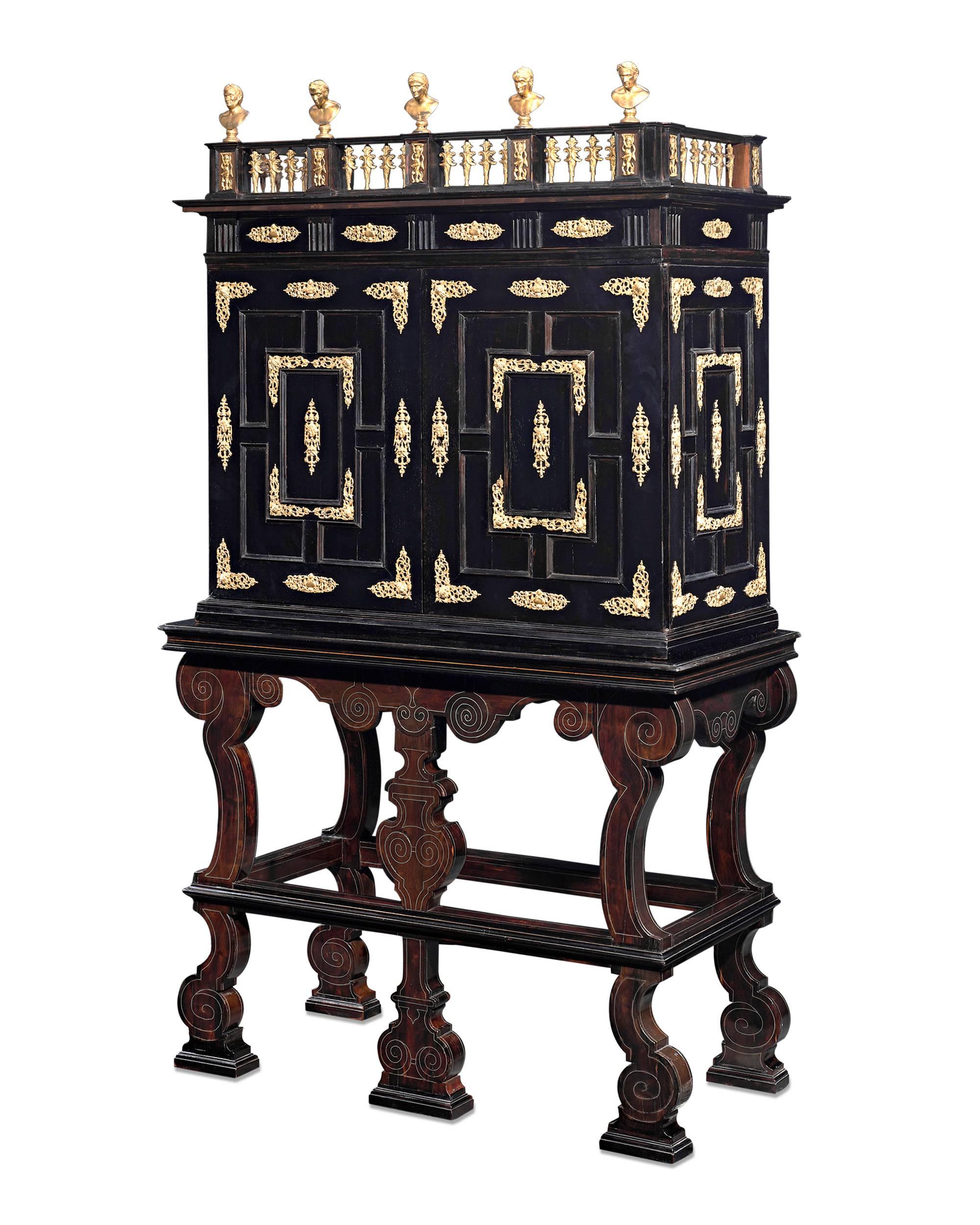 Magnificent artistry, exotic materials and a bit of intrigue combine in this Italian Baroque-era cabinet of curiosities. Once a term used to describe entire rooms dedicated to humanity’s insatiable enthusiasm for knowledge and discovery, the form is