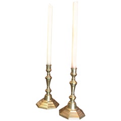 Pair 17th C. Candlesticks Candle Holder Light in Brass Antique Gift Object LA CA