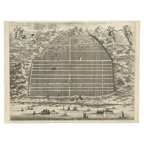 17th Century Cartographic Marvel: A Detailed Engraving of Guangzhou (Kanton)