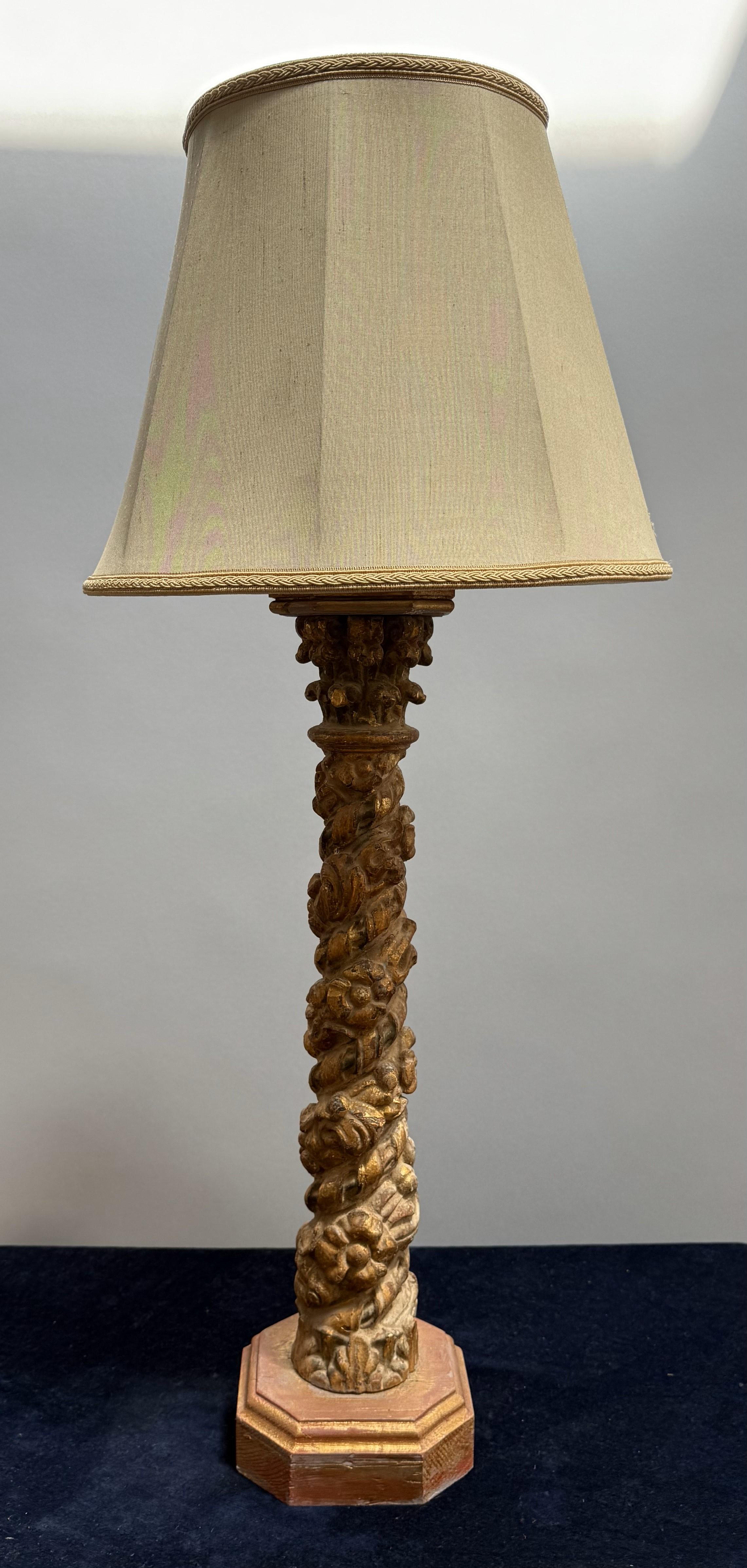 17th Century Carved and Gilded Column Converted to a Lamp In Good Condition For Sale In Middleburg, VA