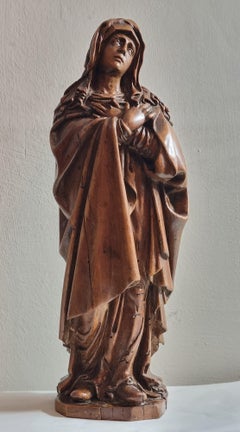 Geschnitzte Apfelholz-Skulptur der Lady of Sorrow aus dem 17. Jahrhundert