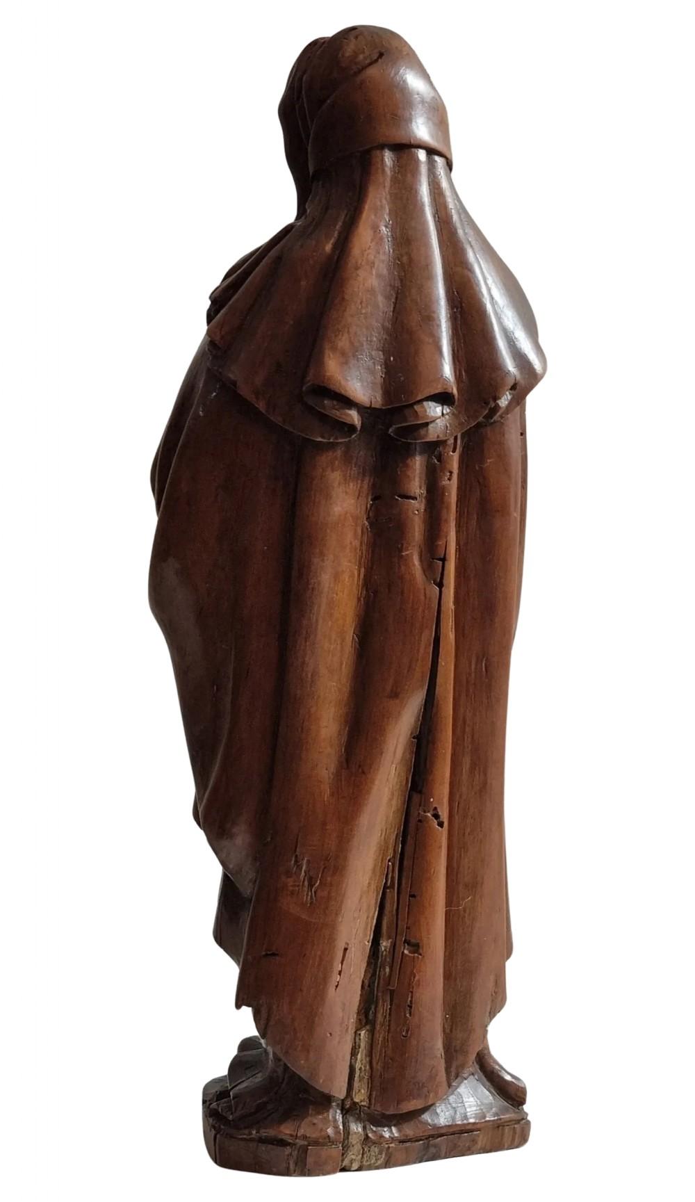 18th Century and Earlier 17th Century Carved Applewood Sculpture of the Lady of Sorrow For Sale