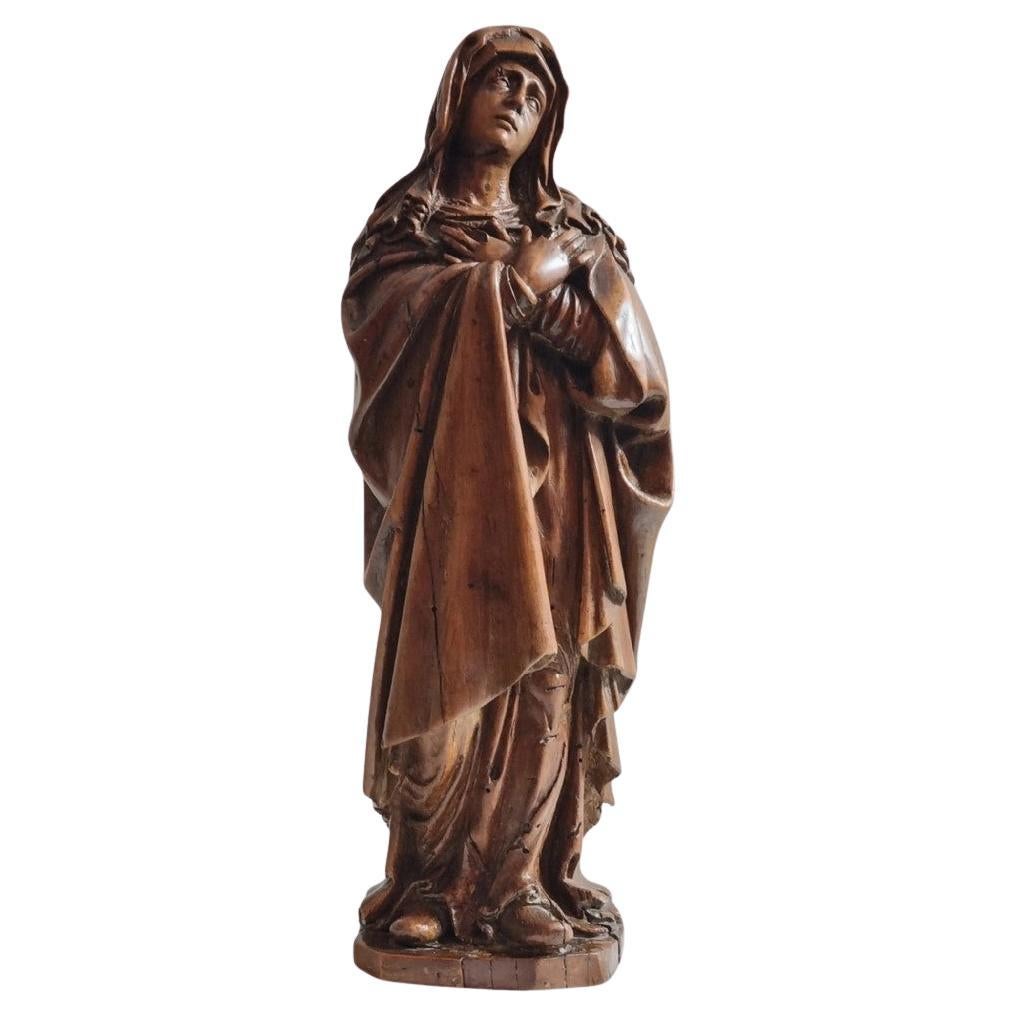 Scultura in legno di melo intagliato del XVII secolo raffigurante la Signora del Dolore