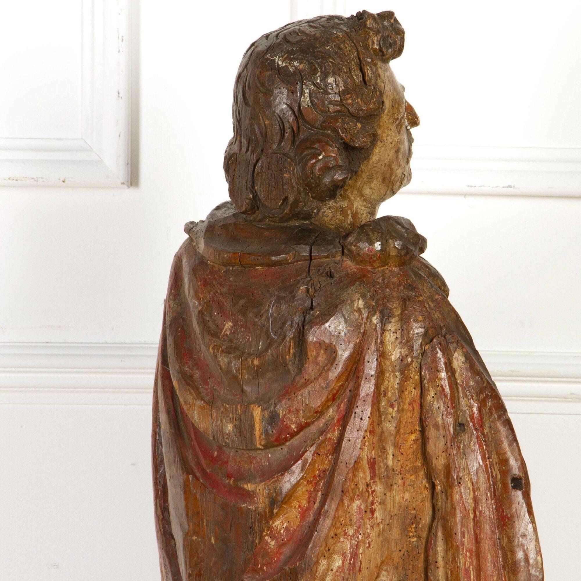 17th Century Carved Figure of a Saint In Good Condition For Sale In Gloucestershire, GB
