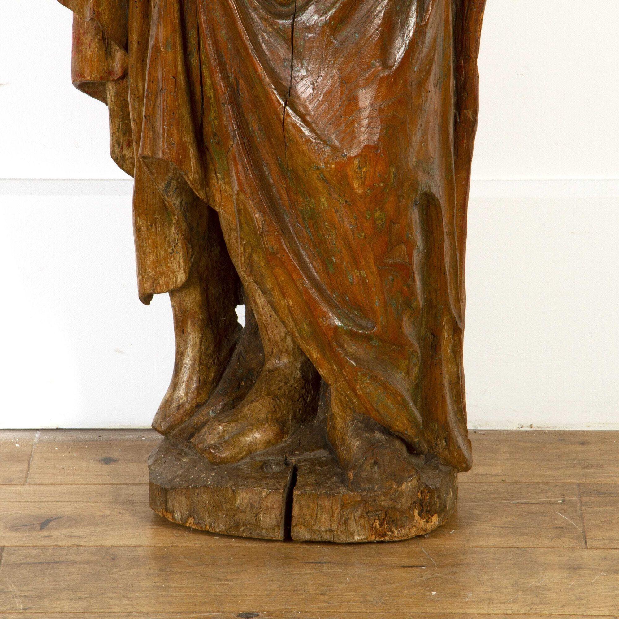 Oak 17th Century Carved Figure of a Saint For Sale