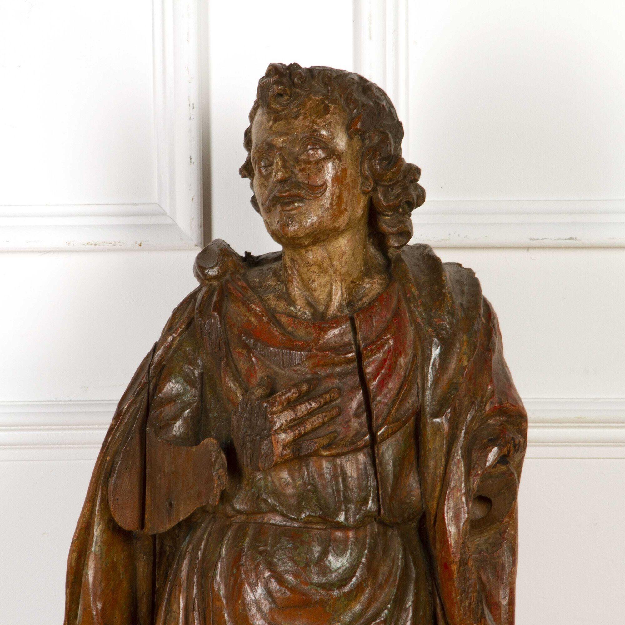 17th Century Carved Figure of a Saint For Sale 1