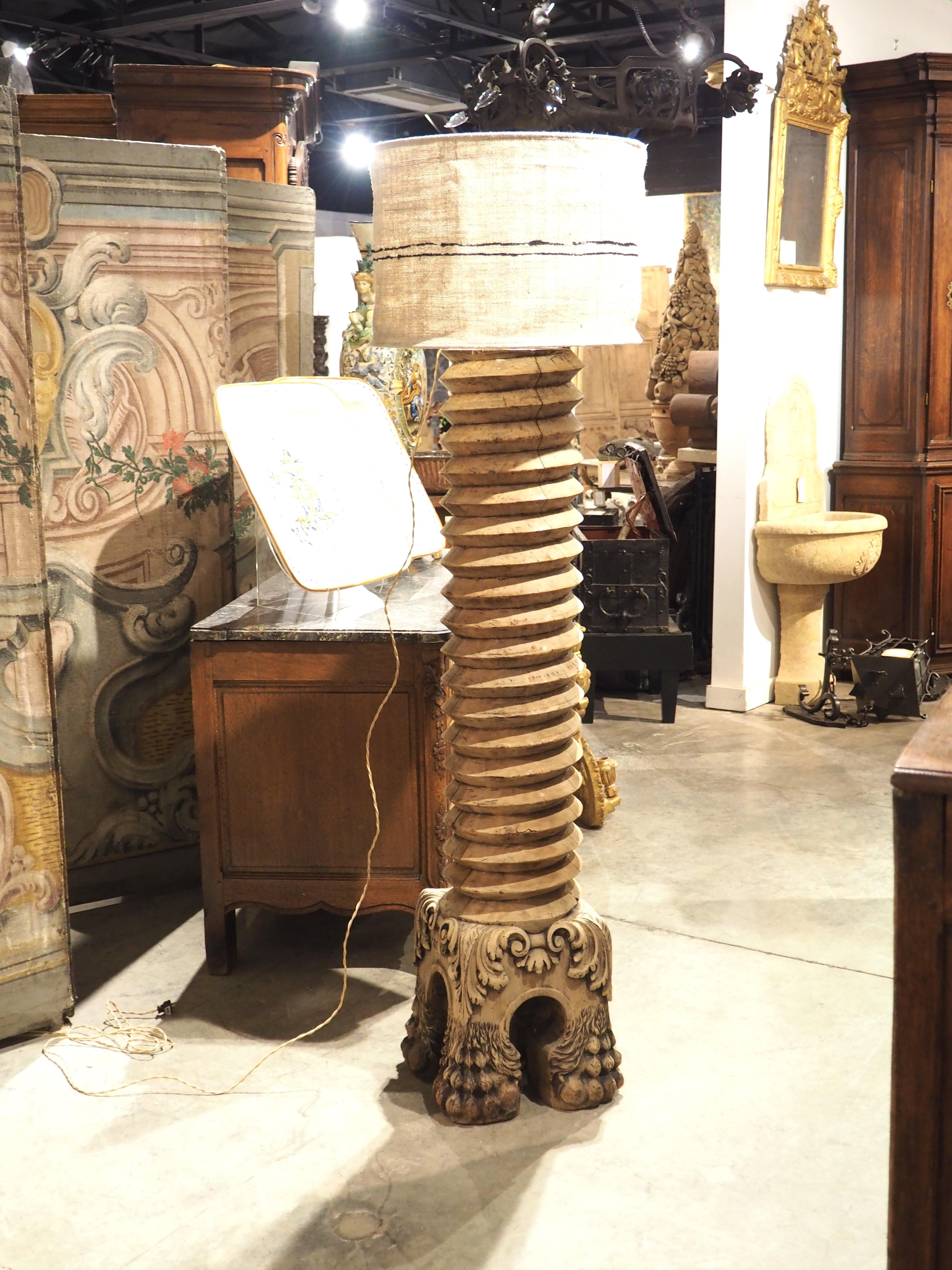 17th Century Carved French Walnut Wine Press Floor Lamp In Good Condition For Sale In Dallas, TX