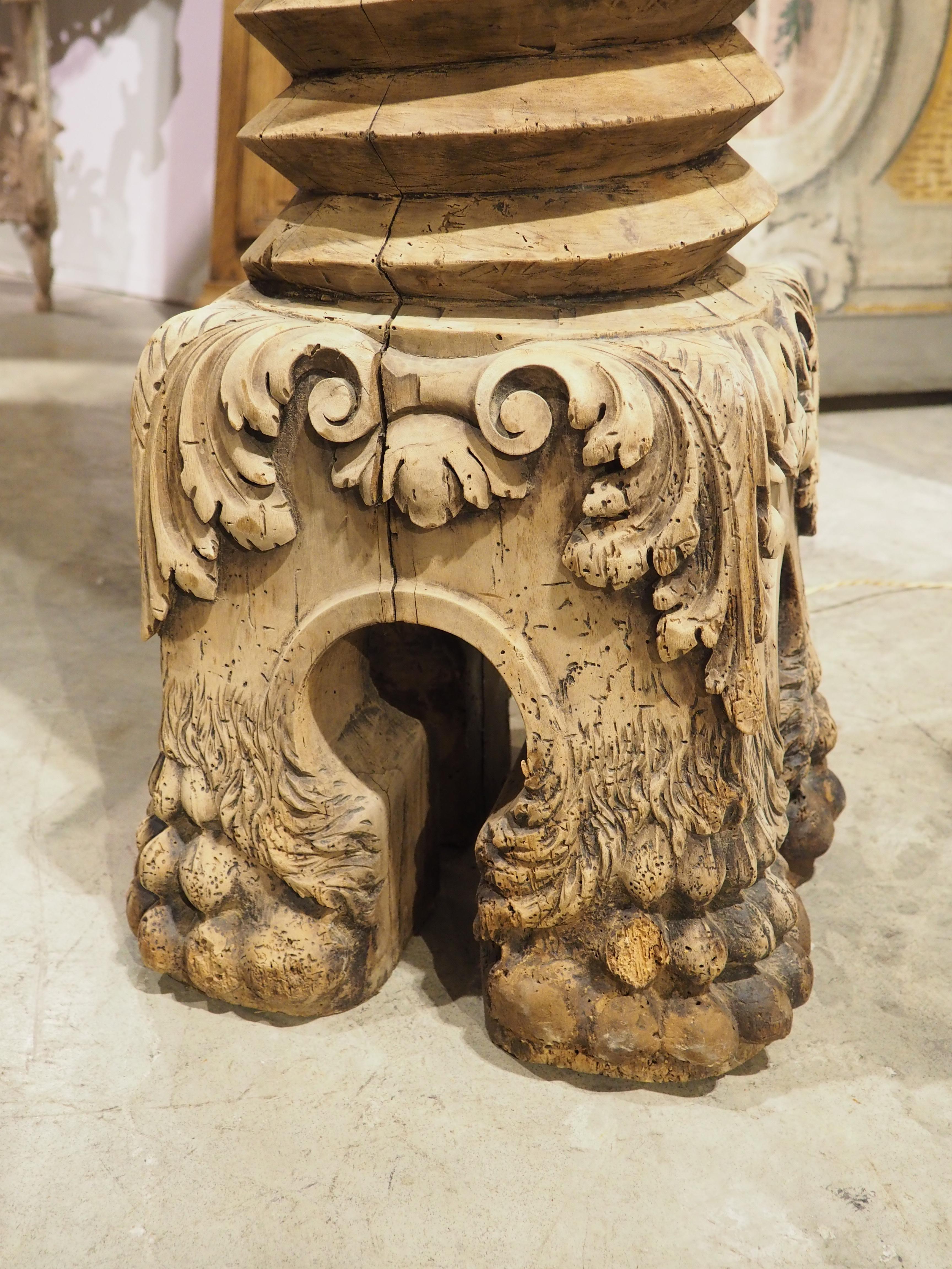 Wood 17th Century Carved French Walnut Wine Press Floor Lamp For Sale