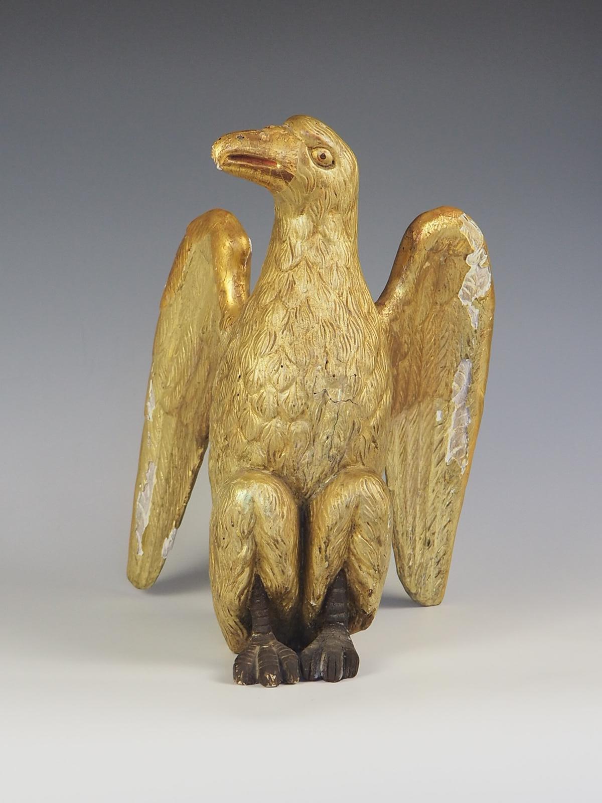 Northern Italian, 17th Century Giltwood Eagle

Hand Carved wooden eagle bird of prey

Gilded and painted over Gesso

Eagles symbolise strength, immortality, and courage.

Can be displayed as pictured or if desired placed on a stand (hole on