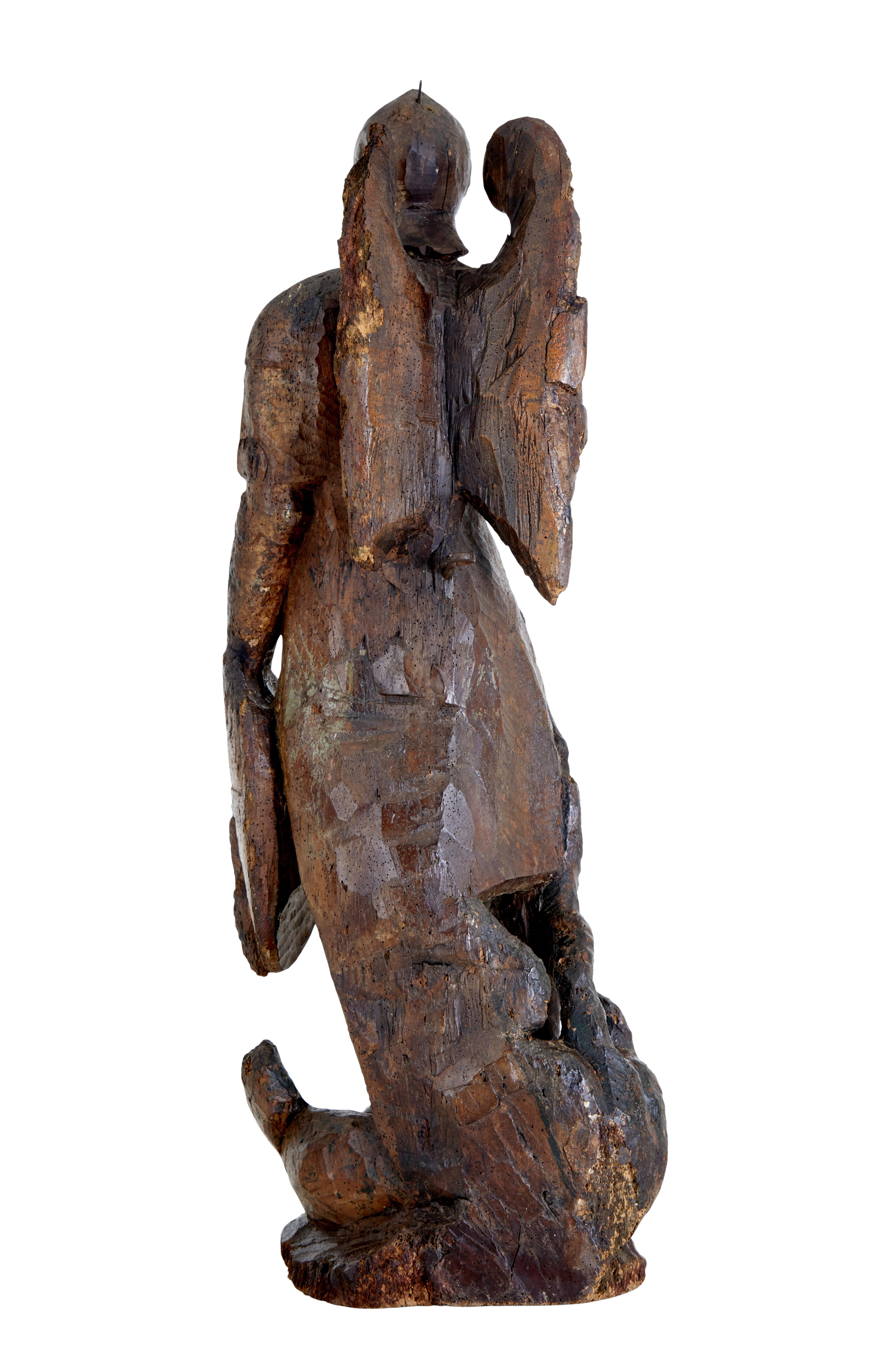 Gothic 17th century carved limewood figure of St Michael For Sale