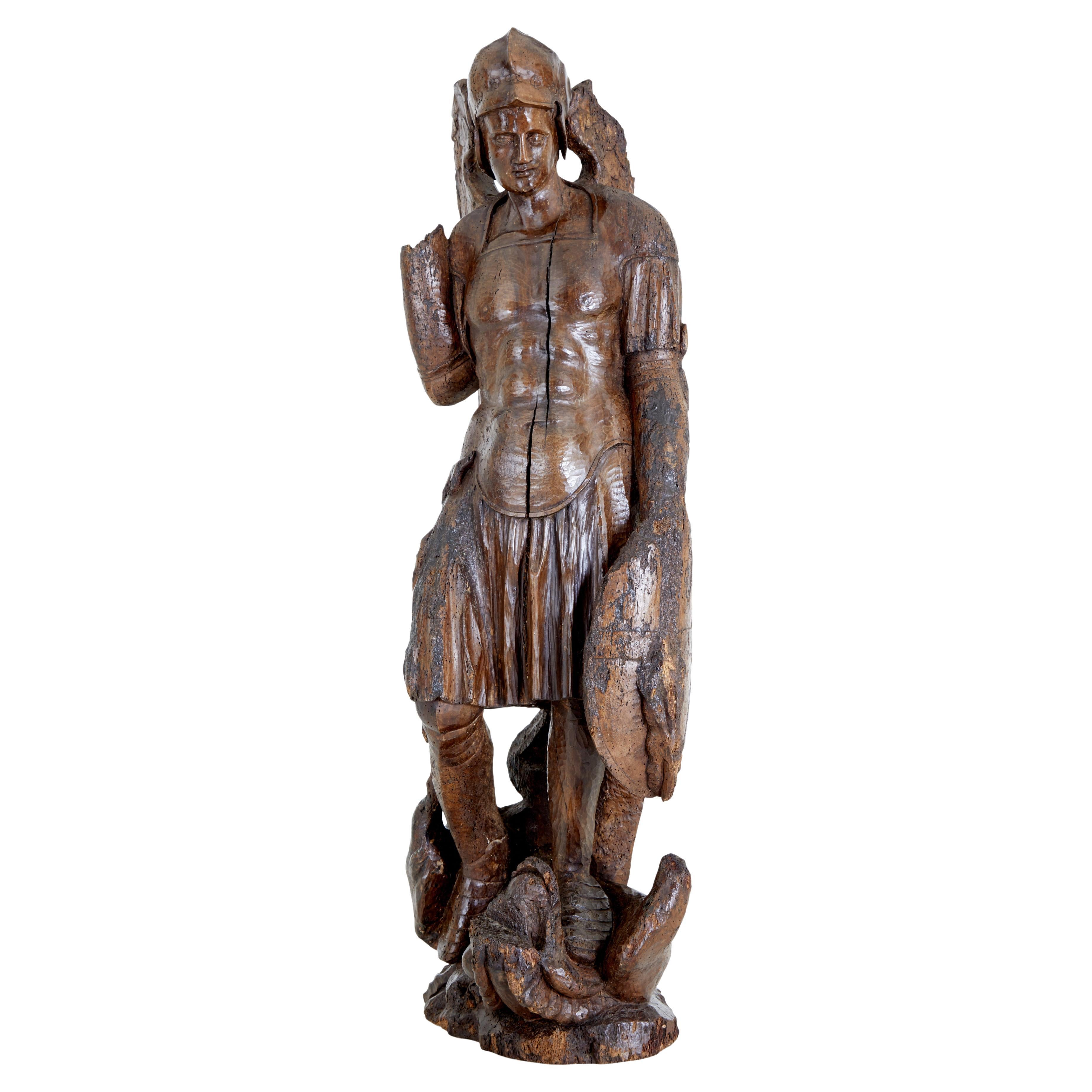 17th Century Carved Limewood Figure of St Michael