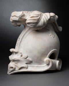17th Century Carved Marble Helmet with Grotesque Mask, Baroque Style