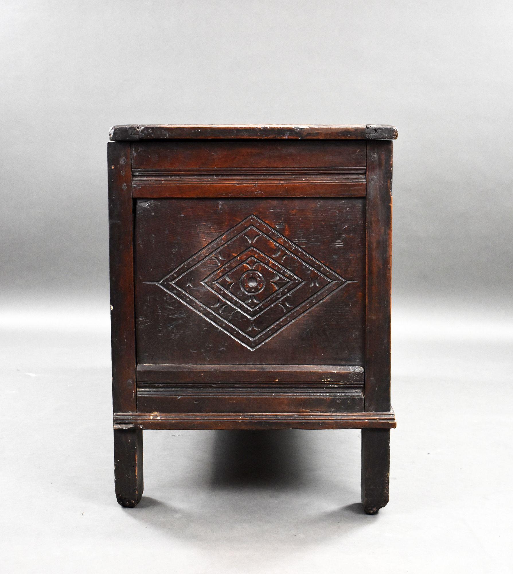 English 17th Century Carved Oak Coffer For Sale
