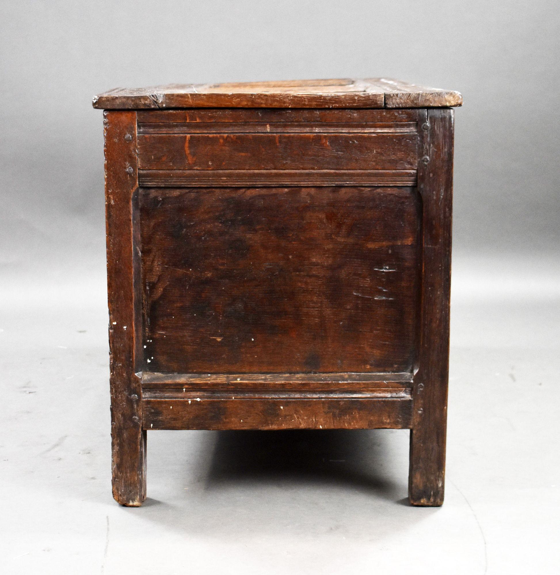 18th Century and Earlier 17th Century Carved Oak Coffer For Sale