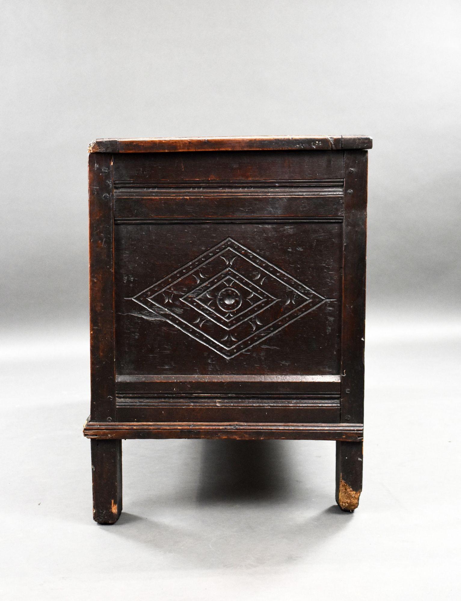 18th Century and Earlier 17th Century Carved Oak Coffer For Sale
