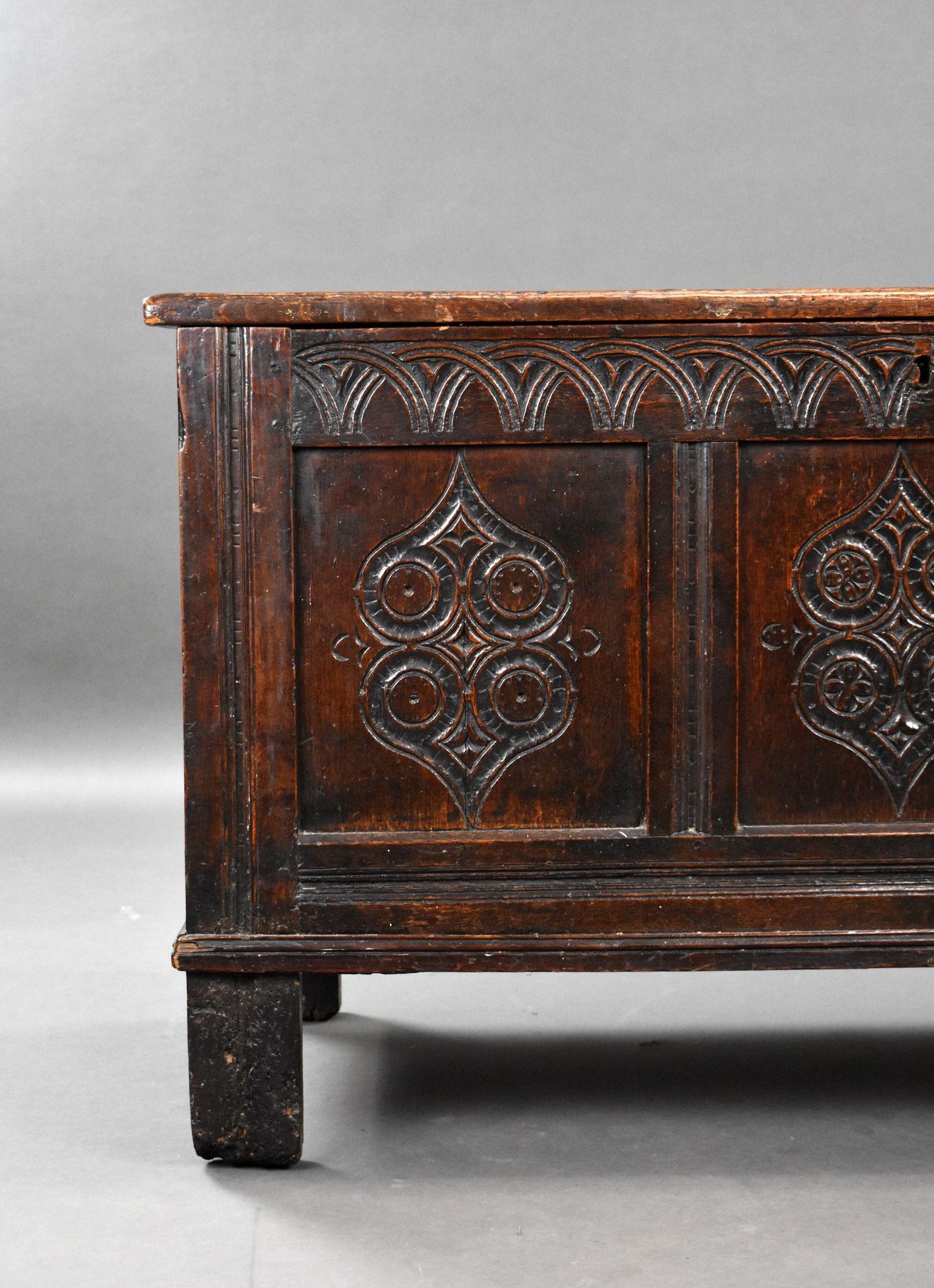 17th Century Carved Oak Coffer For Sale 1