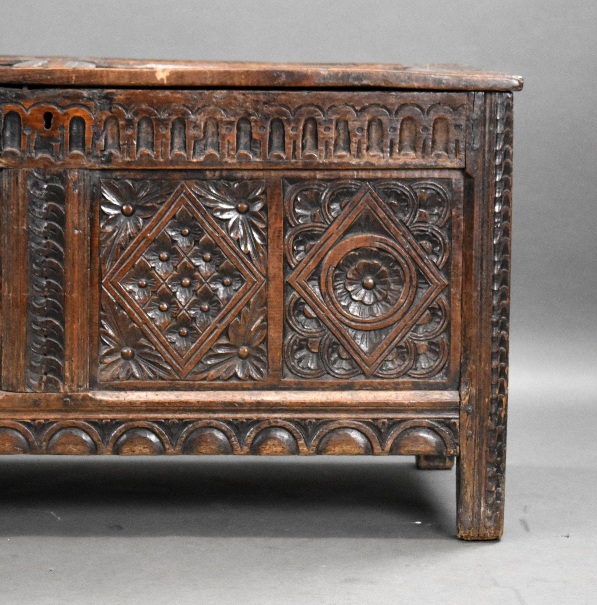 17th Century Carved Oak Coffer For Sale 2