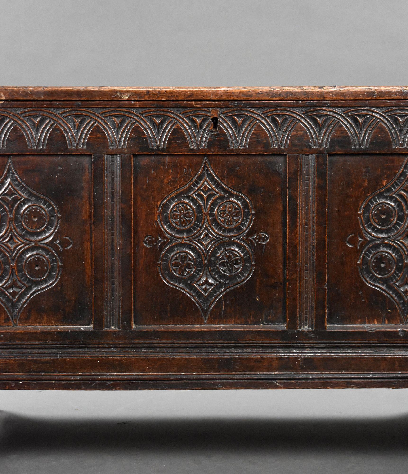 17th Century Carved Oak Coffer For Sale 2