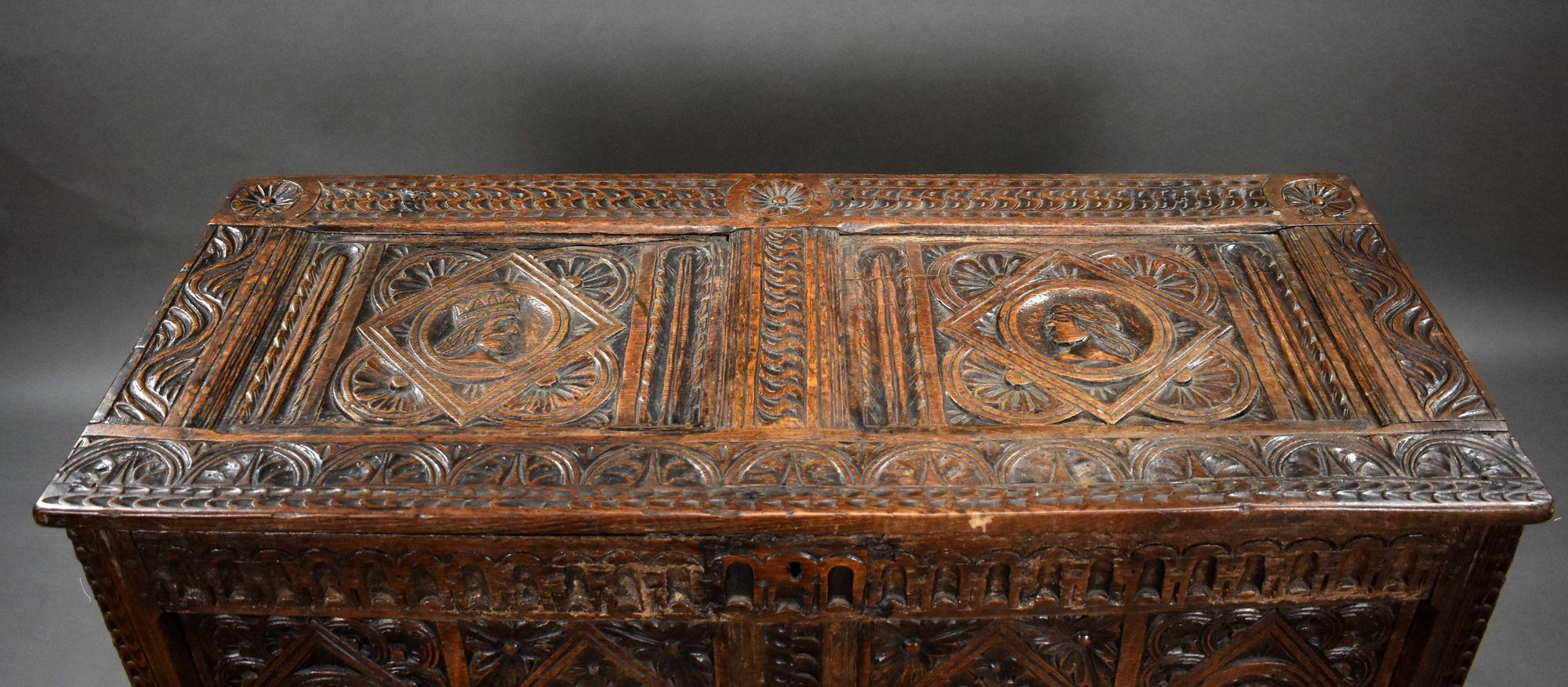 17th Century Carved Oak Coffer For Sale 3