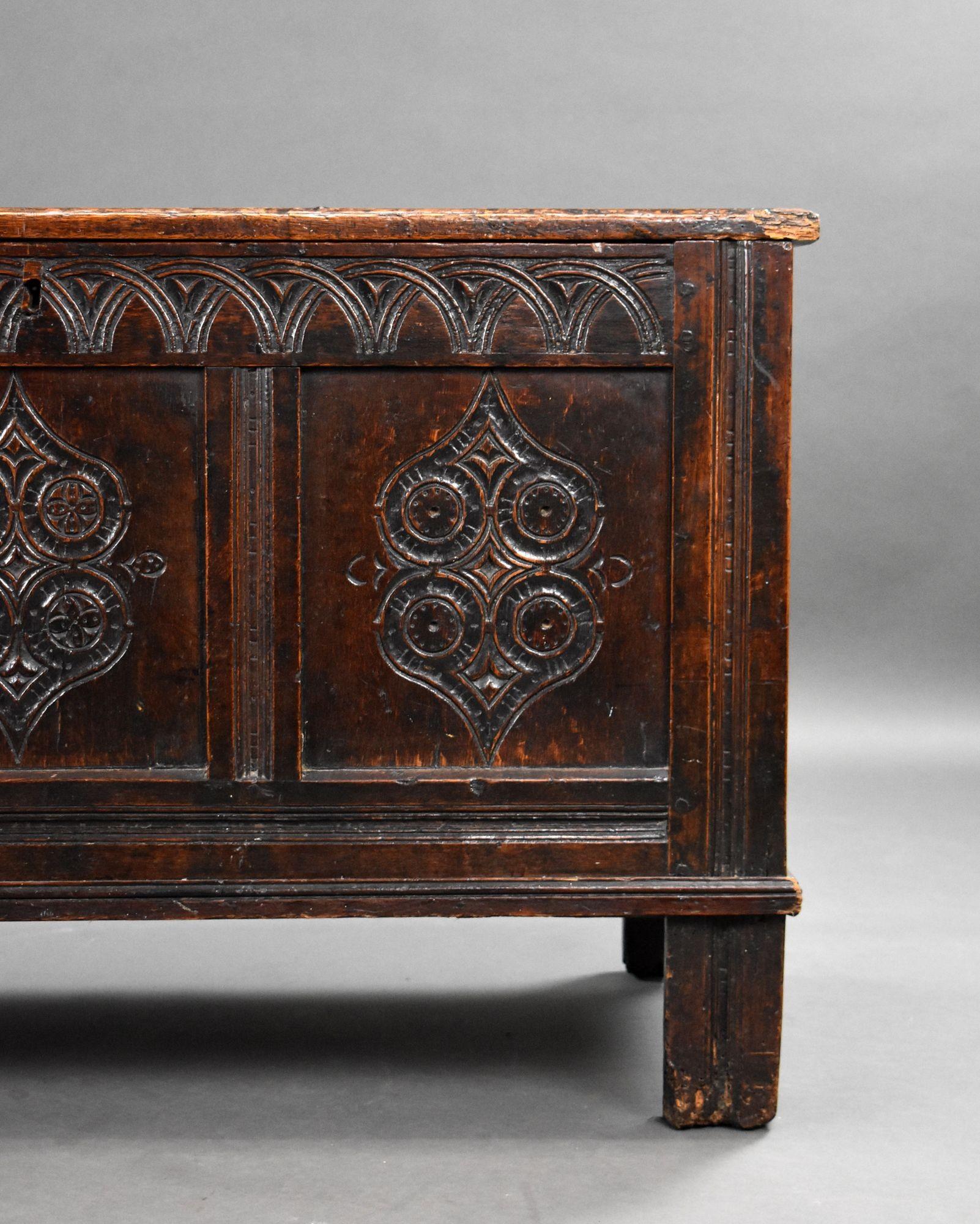17th Century Carved Oak Coffer For Sale 3