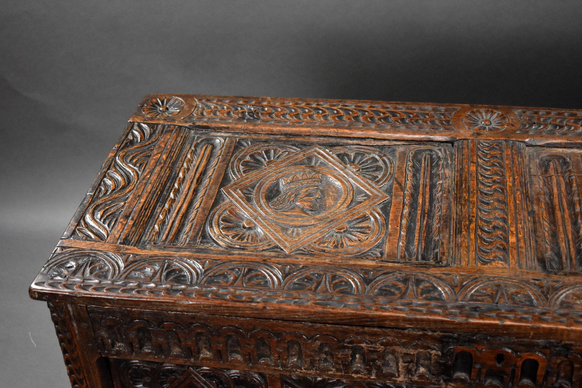 17th Century Carved Oak Coffer For Sale 4