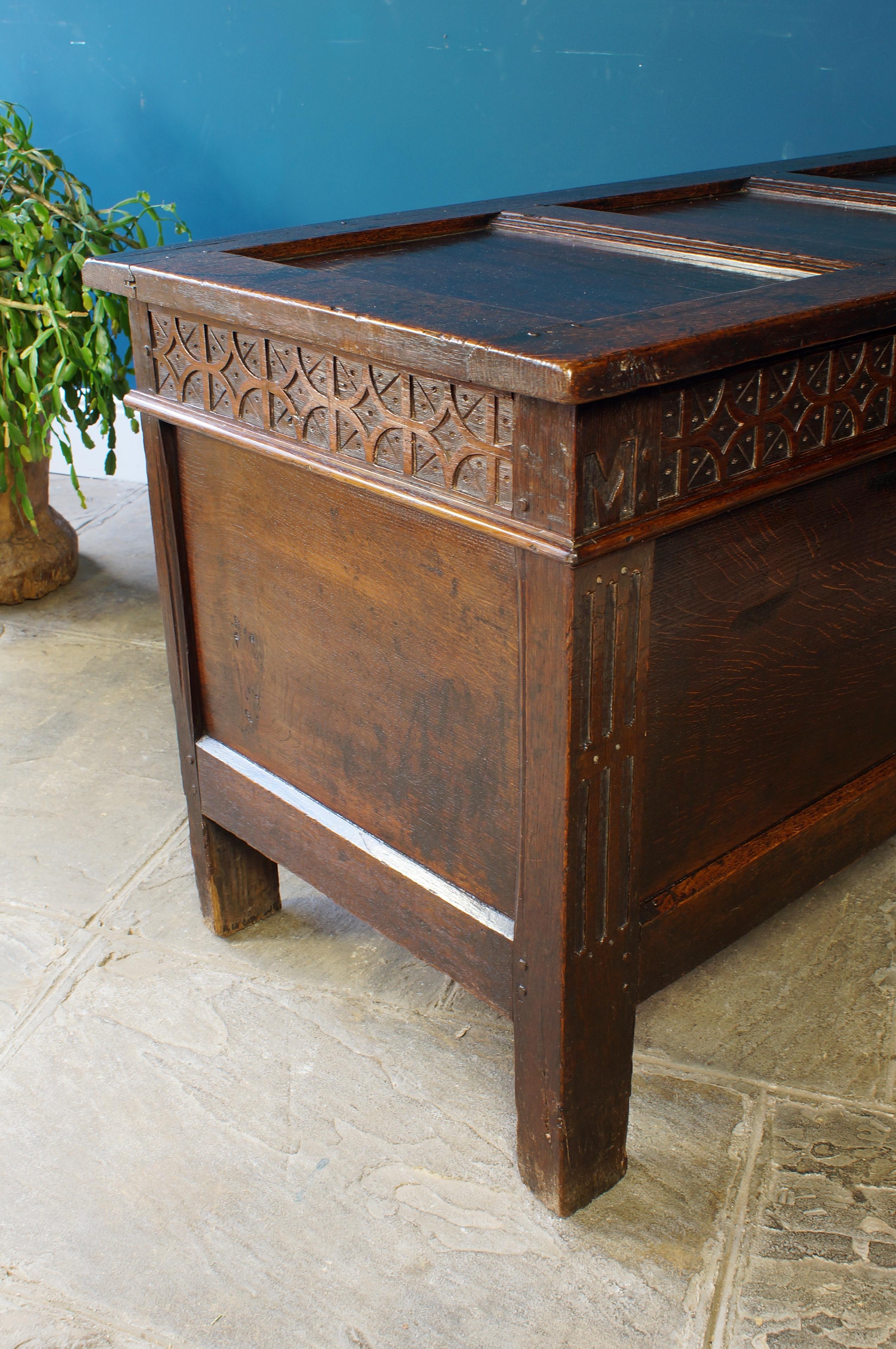 17th Century Carved Oak Coffer of an excellent colour. For Sale 6