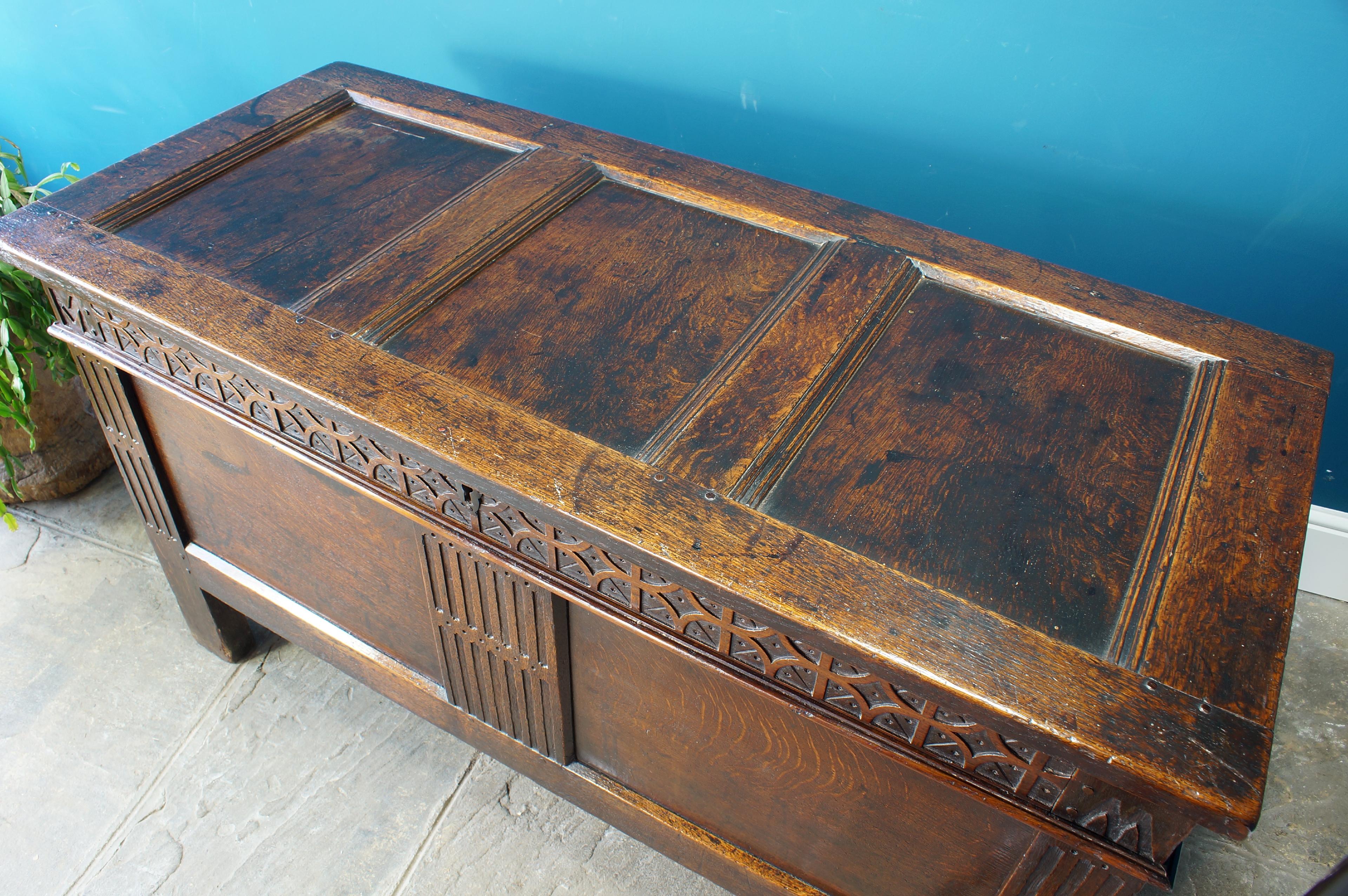 17th Century Carved Oak Coffer of an excellent colour. For Sale 3