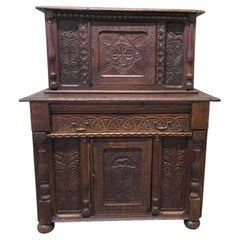 17th Century Carved Oak Court Cupboard, Cottage Livery Cupboard