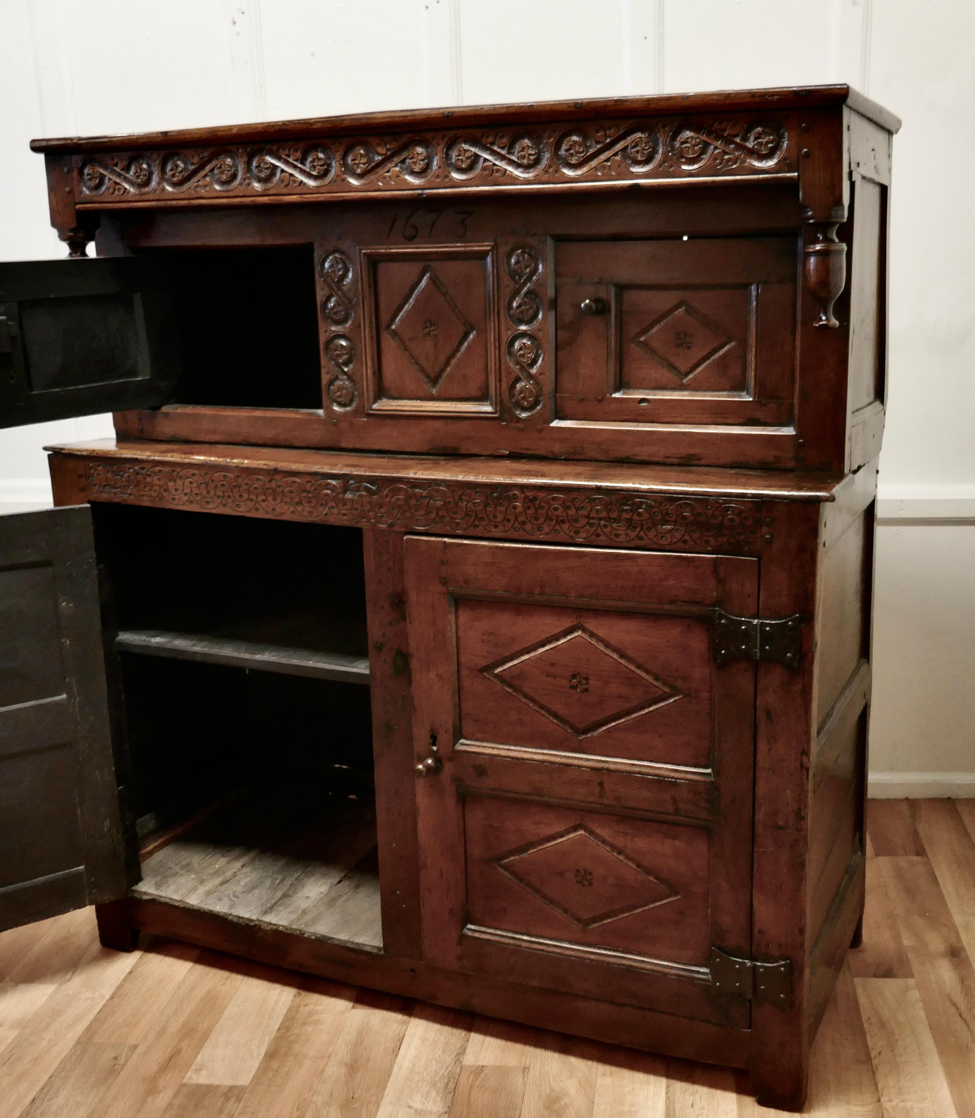 17th Century Carved Oak Court Cupboard, Livery Cupboard For Sale 6