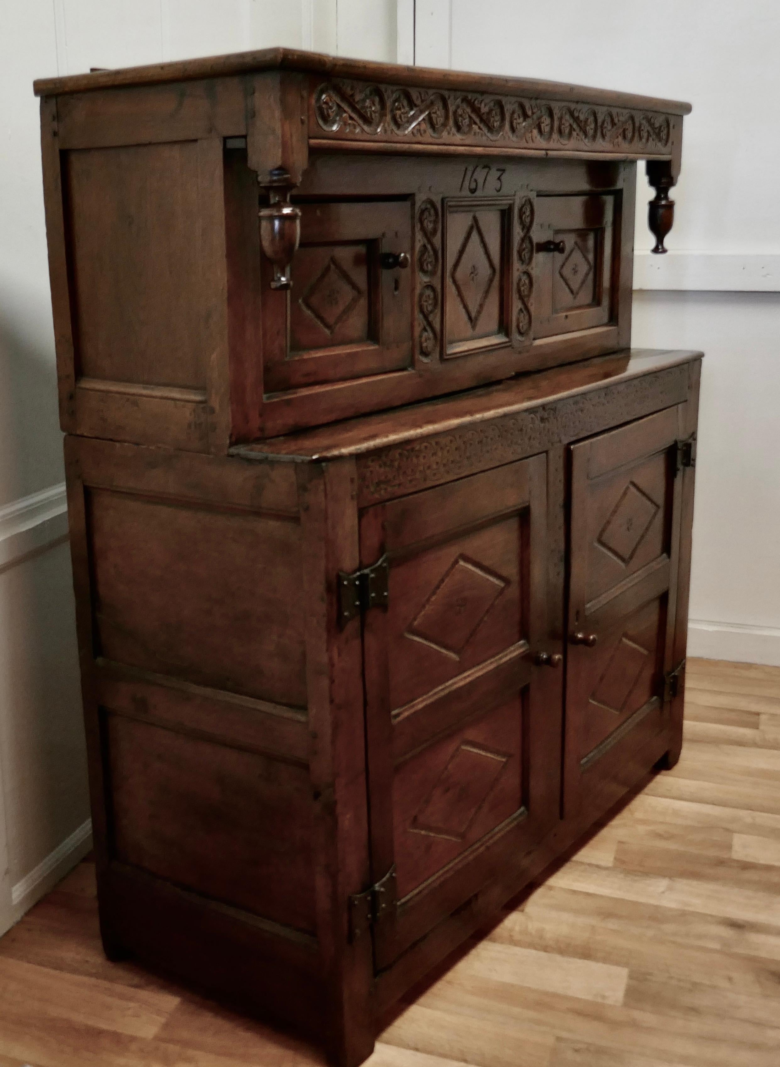 17th Century Carved Oak Court Cupboard, Livery Cupboard For Sale 8