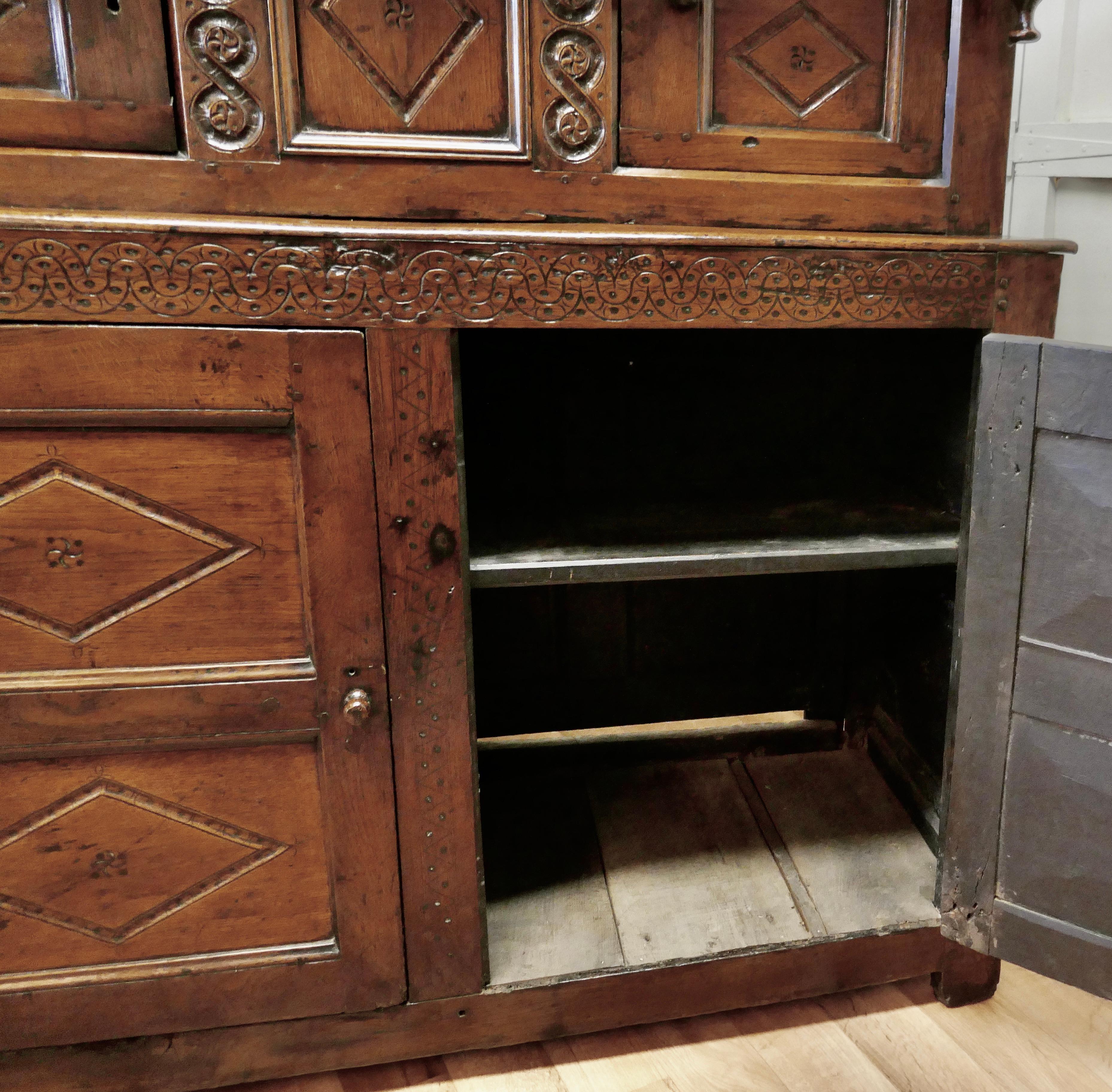 17th Century Carved Oak Court Cupboard, Livery Cupboard For Sale 2