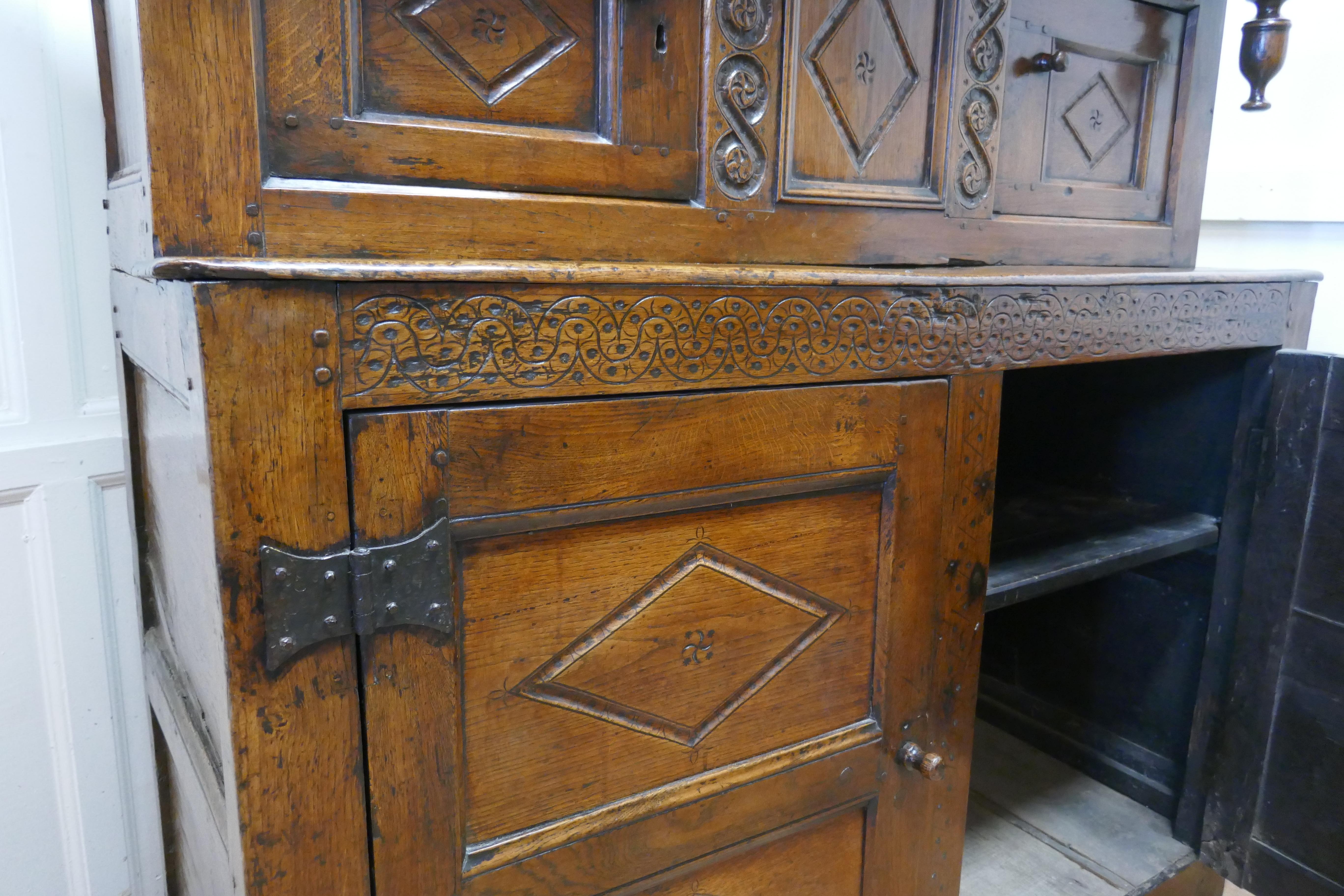 17th Century Carved Oak Court Cupboard, Livery Cupboard For Sale 3