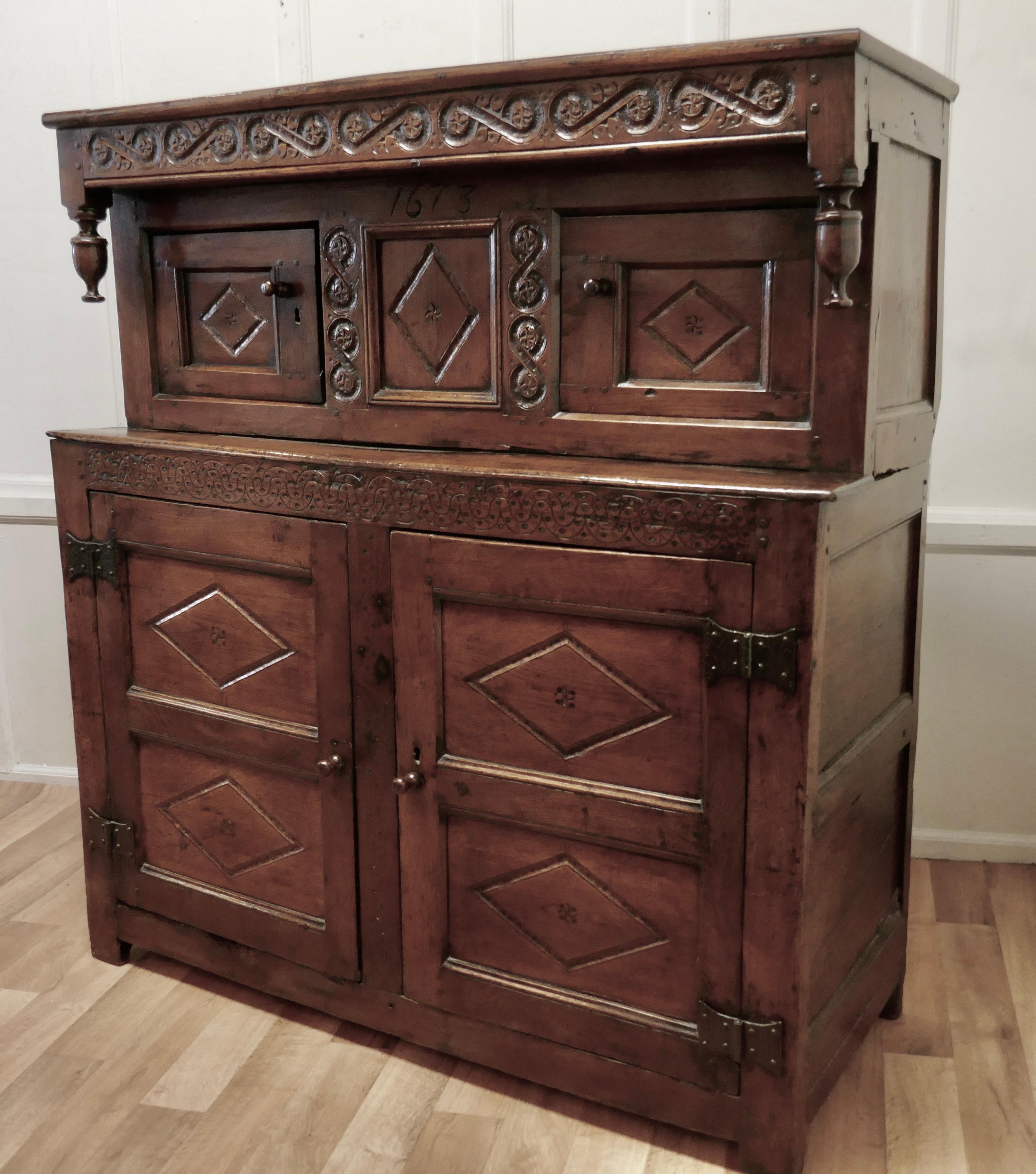 17th Century Carved Oak Court Cupboard, Livery Cupboard For Sale 5