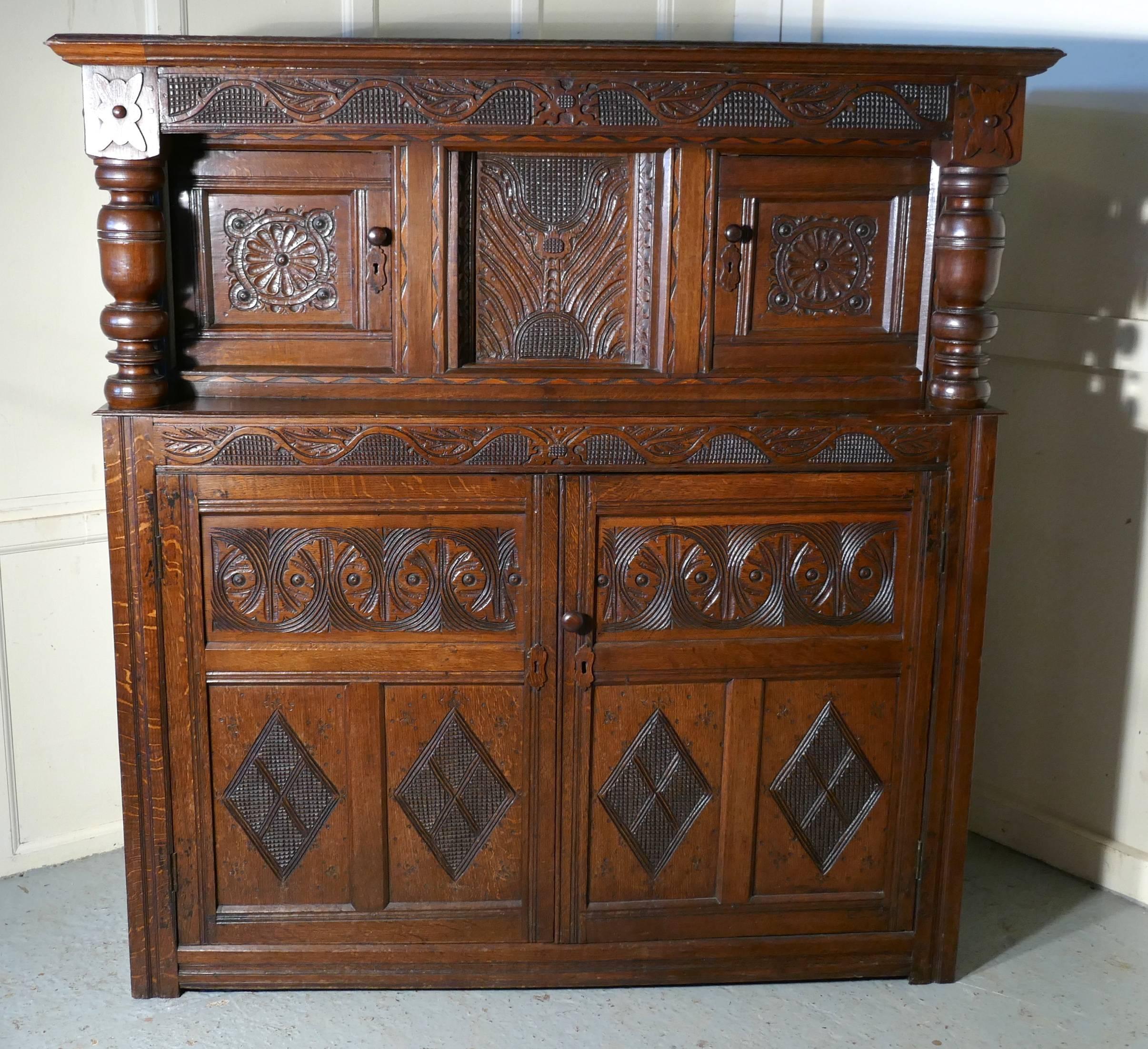 17th Century Carved Oak Court Cupboard, Primitive Celtic Carving 3