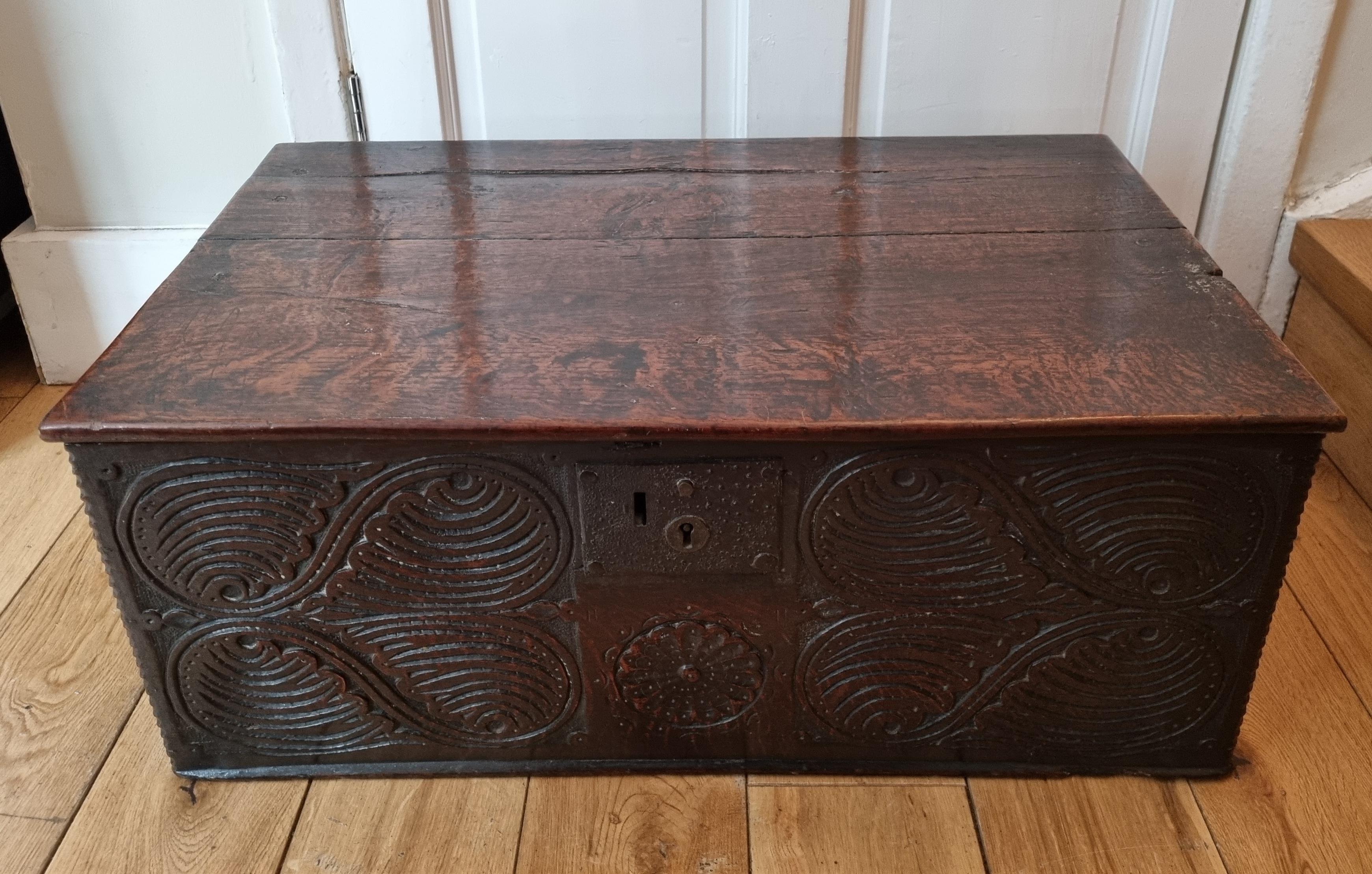 British 17th Century Carved Oak Document Box