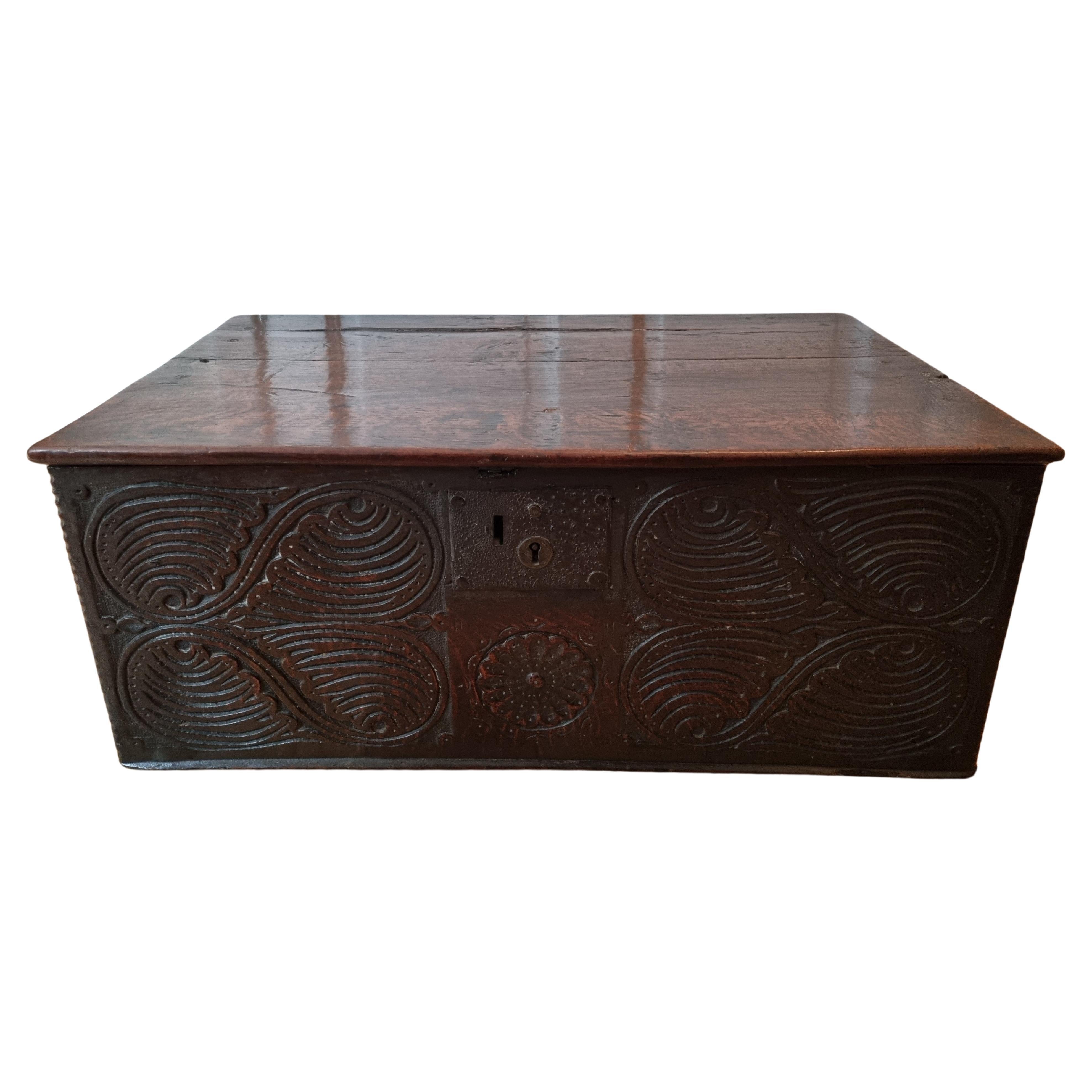 17th Century Carved Oak Document Box
